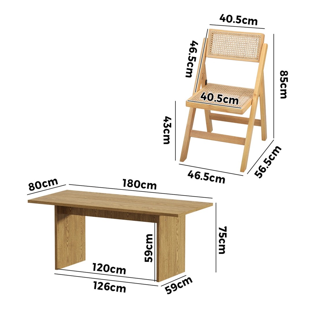 9 Oikiture 180cm Rectangular Dining Table With 6pcs Dining Chairs Foldable
 - Natural, 9 of 10
