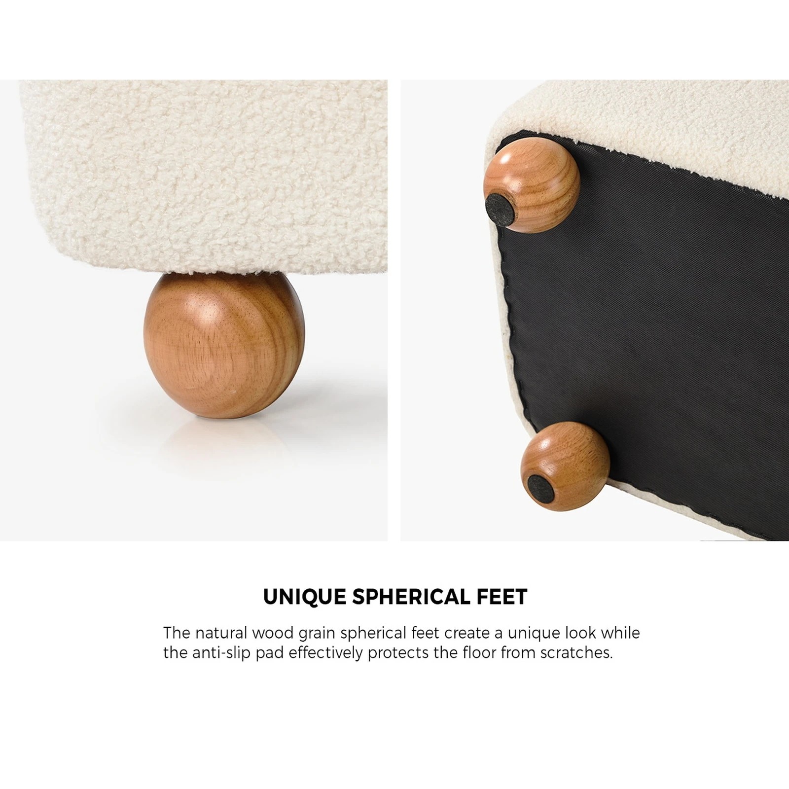 6 Oikiture Storage Ottoman Bench Ball Feet Teddy Boucle - Beige, 6 of 10