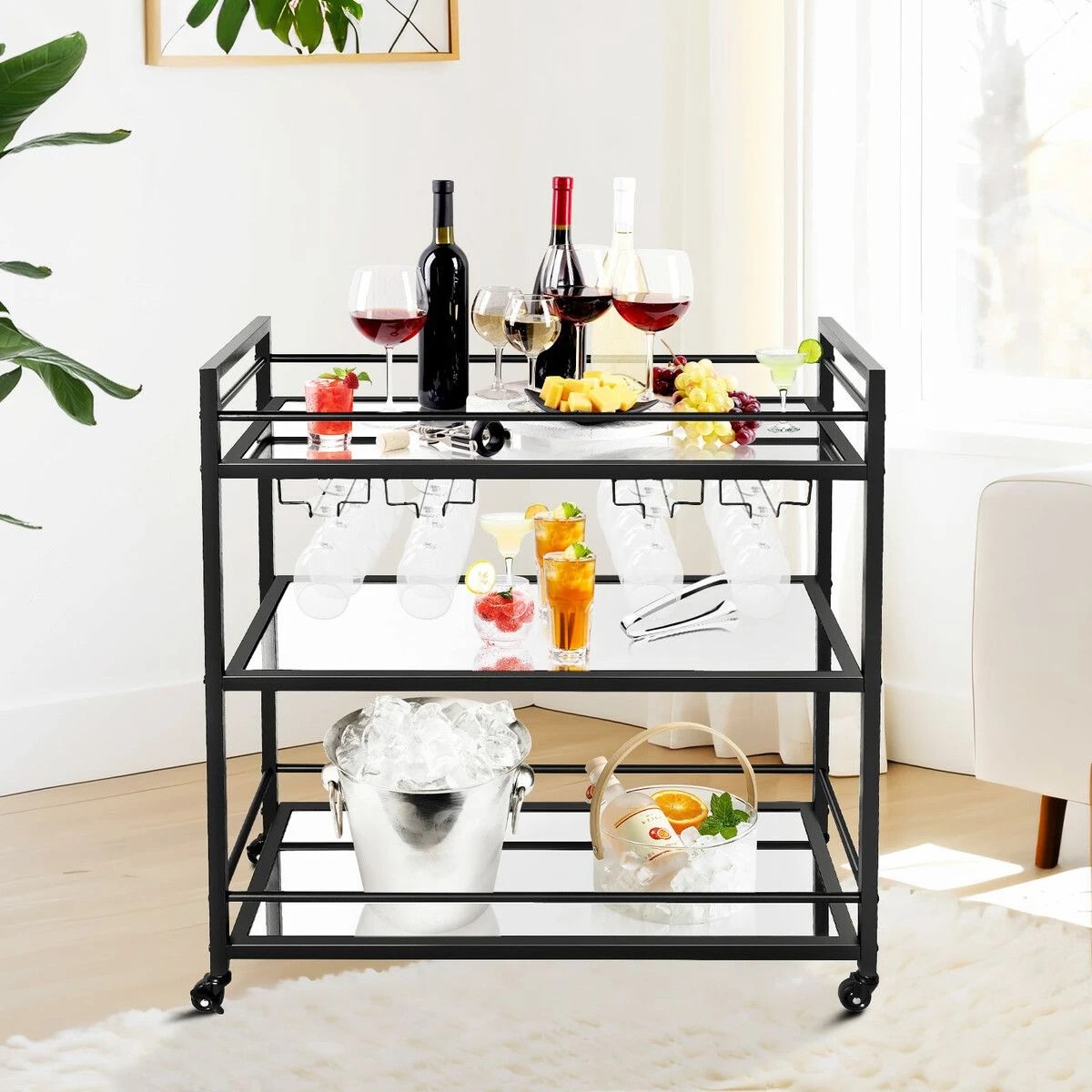 4 Ausway Bar Cart Drinks Trolley Coffee Tea Wine - Black, 4 of 7