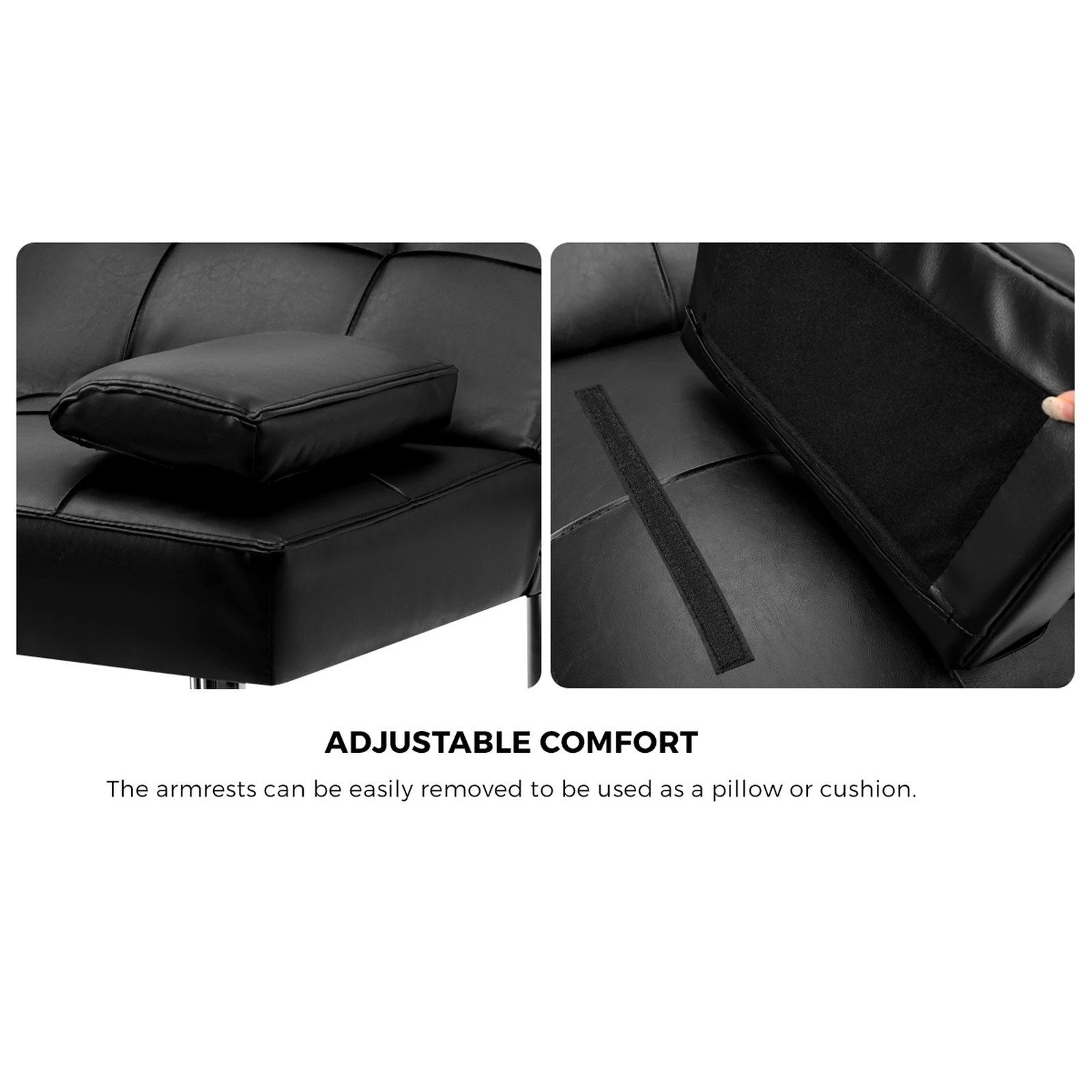 5 Oikiture Sofa Bed Lounge Leather 3 Seater Futon Couch Beds Sofabeds Cup Holder
 - Black, 5 of 10