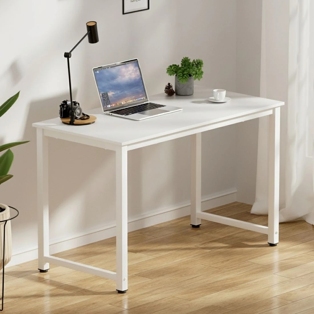 4 Artiss Computer Desk 120cm Executive Office Chairs Set PU Leather Low Back - White, 4 of 6