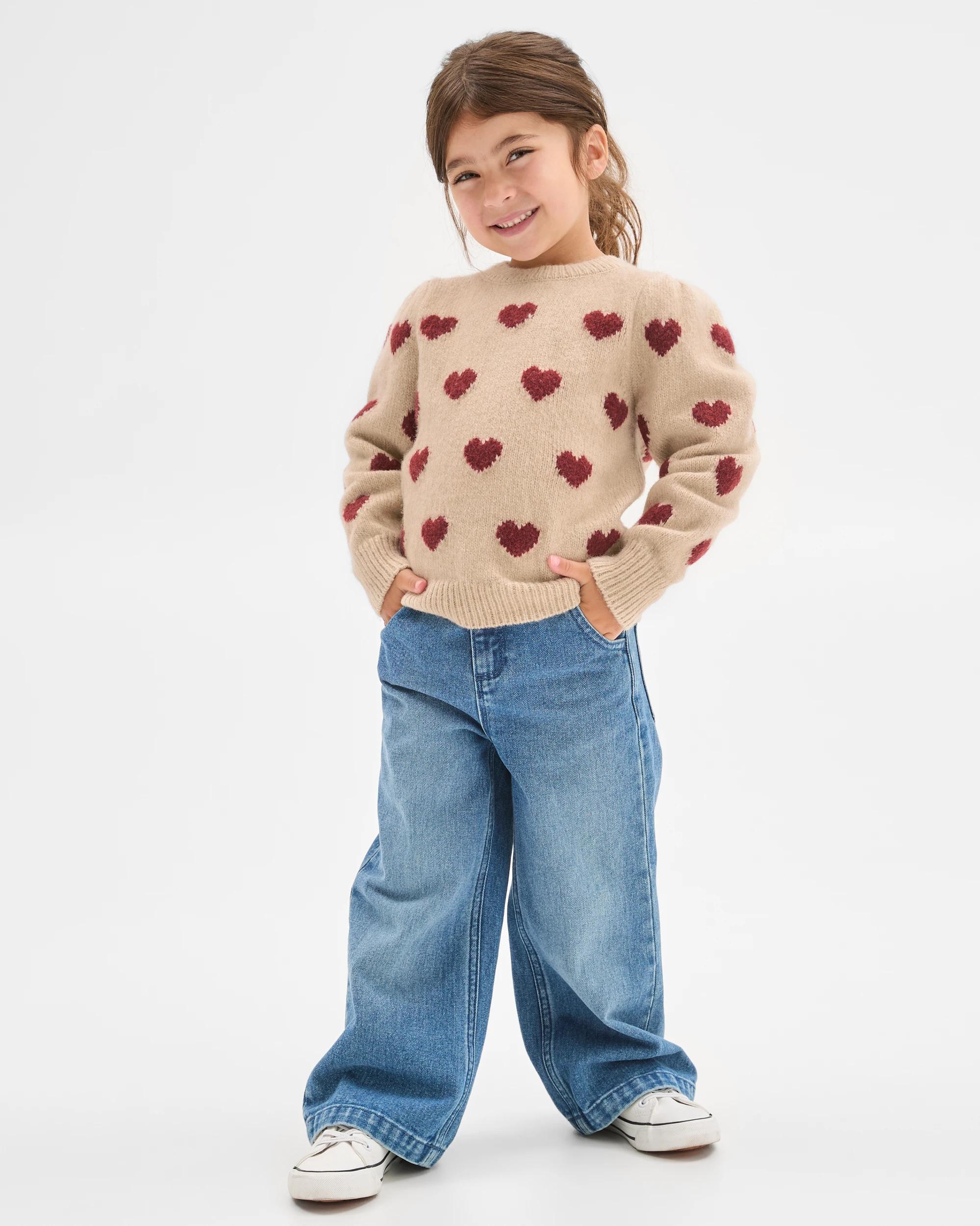 1 Target Kids Balloon Sleeve Knit Jumper CREAM HEARTS, 1 of 6