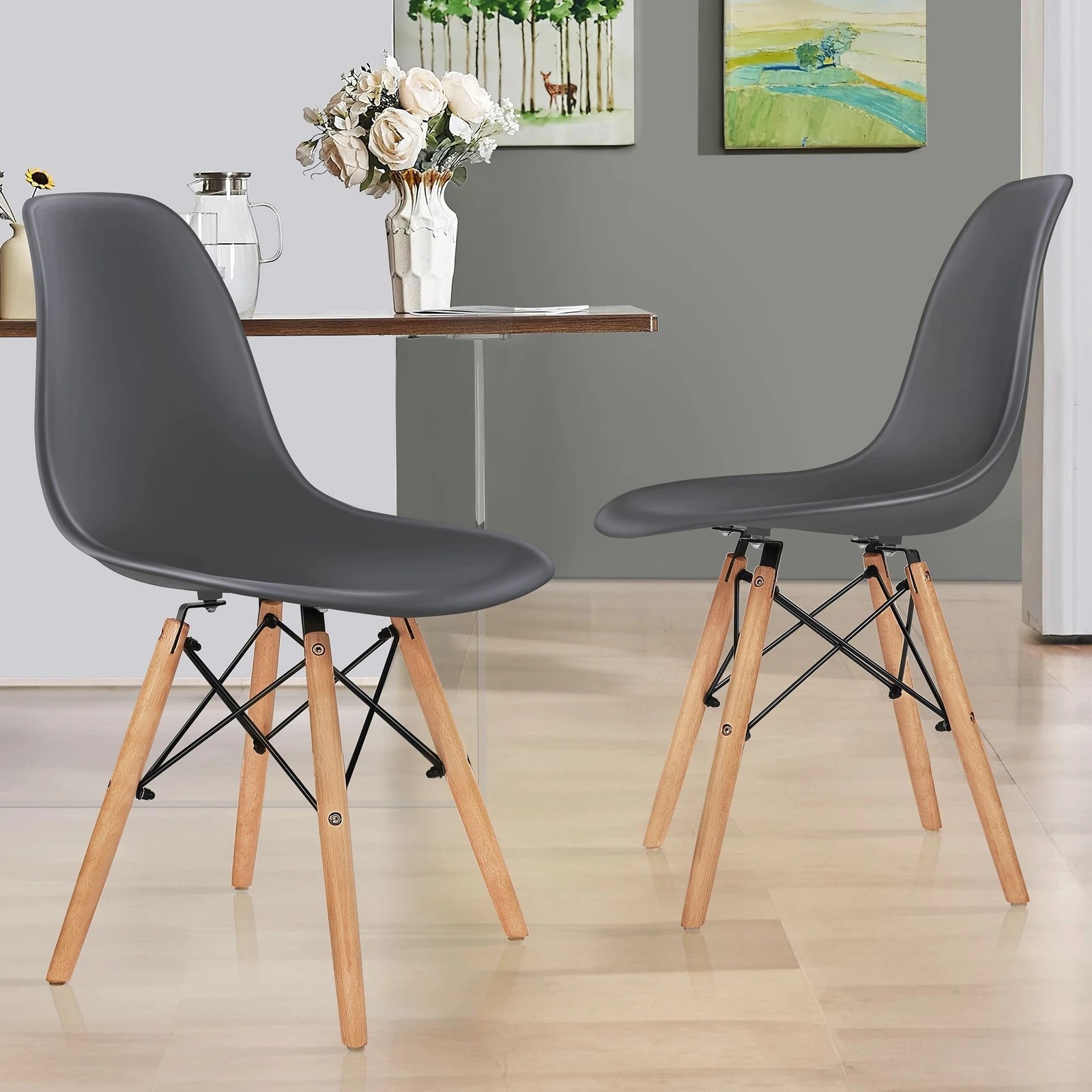 3 Alfordson 4x Dining Chairs Retro Steel Kitchen Lounge Cafe Solid Wood - Grey, 3 of 10