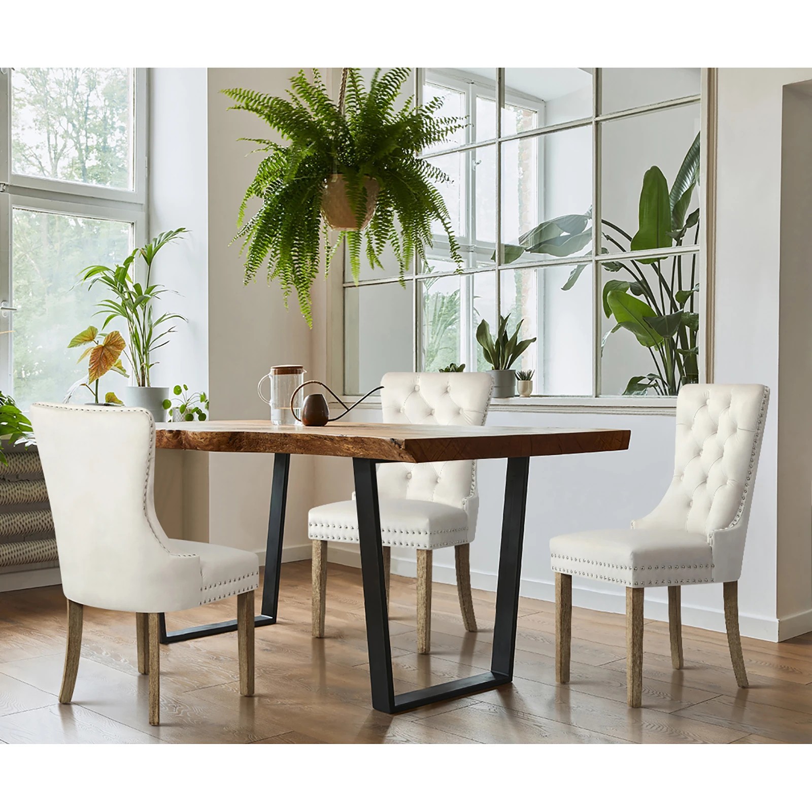 2 Oikiture 2x Velvet Dining Chairs Upholstered French Provincial Tufted
 - Beige, 2 of 9