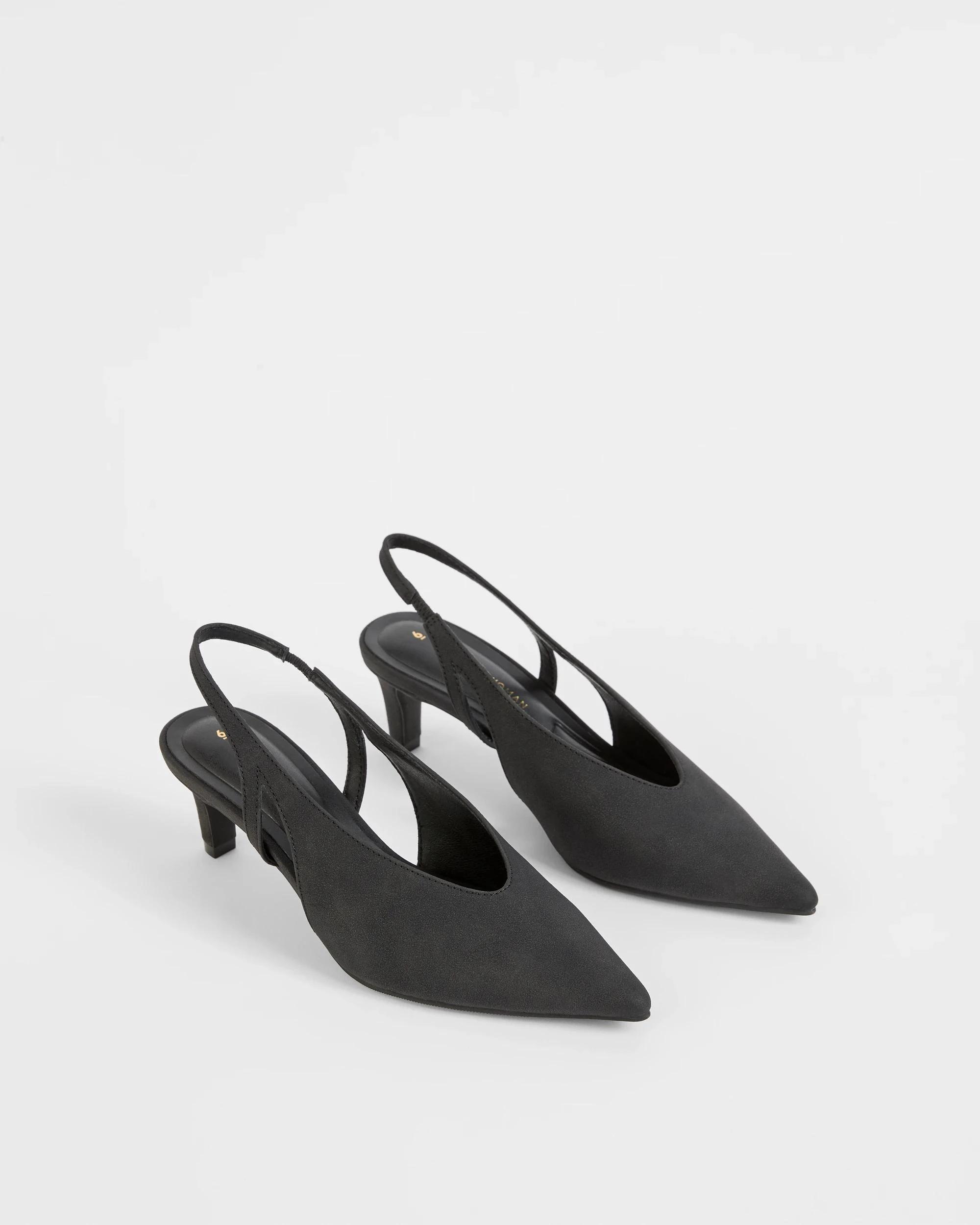 2 Target Woman High Vamp Kitten Heel Sling Back BLACK FAUX SUEDE, 2 of 3