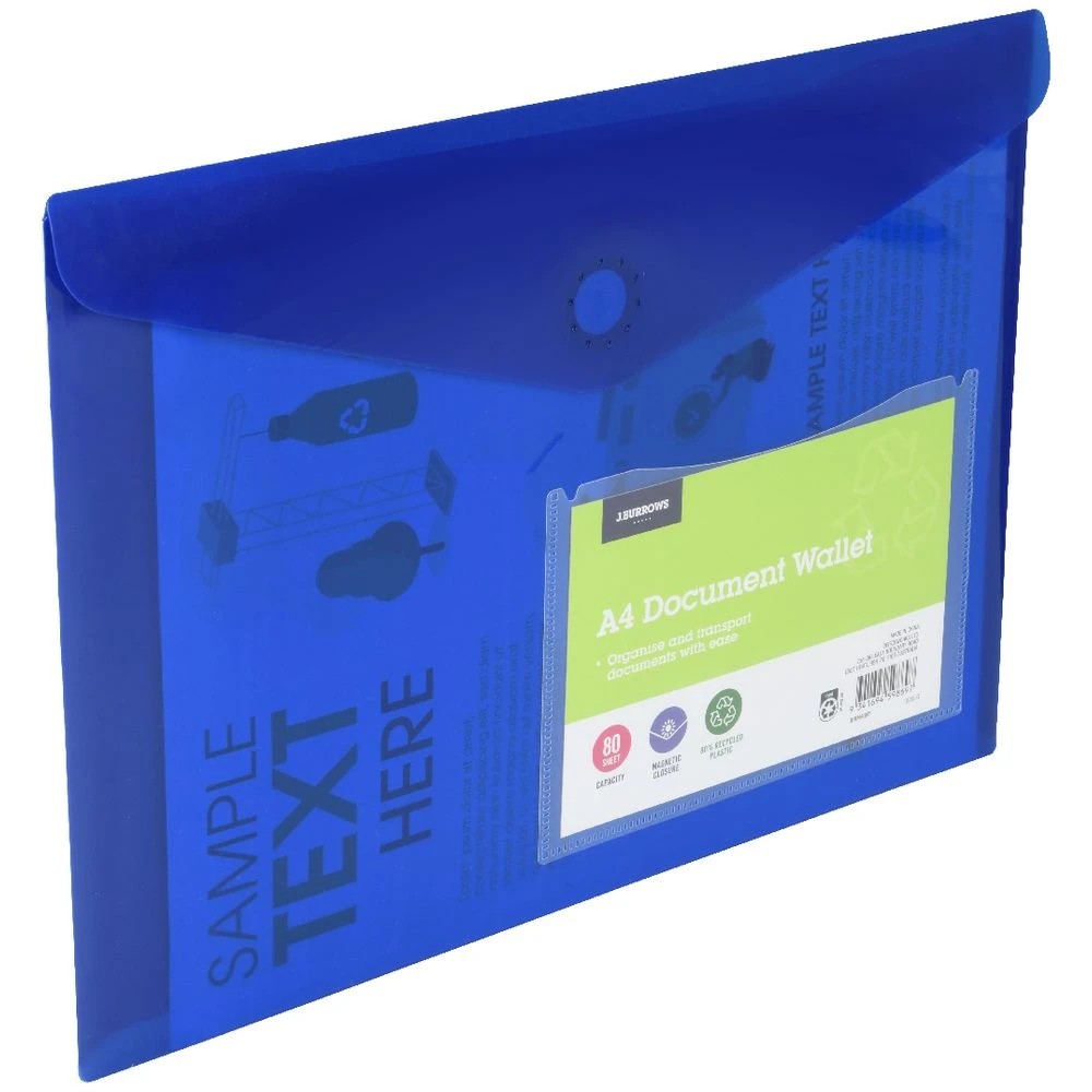 3 J.Burrows A4 Document Wallet Magnetic Closure Navy, 3 of 4
