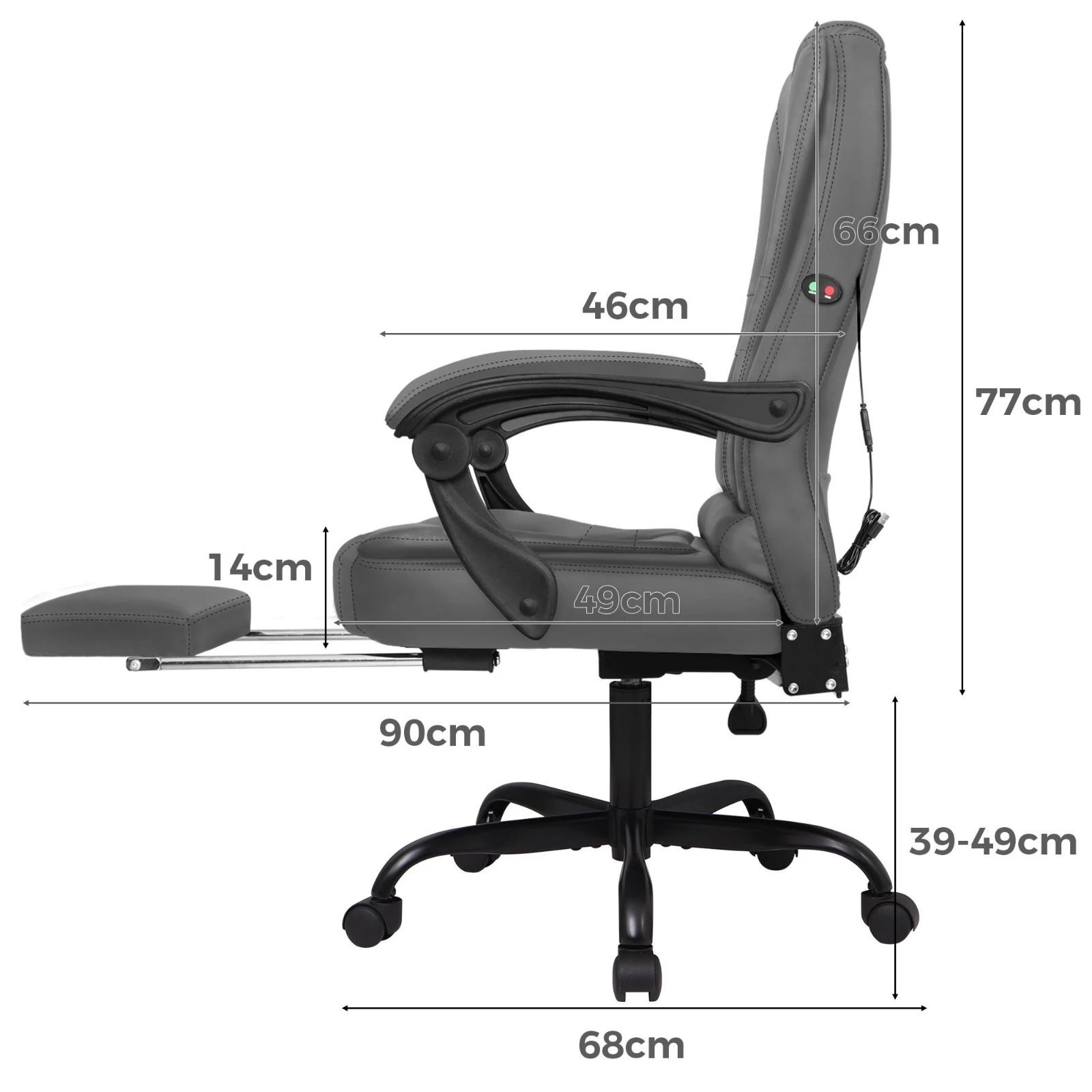 4 Alfordson Massage Office Chair FOOTREST Executive Gaming Racing Seat PU Leather - Grey, 4 of 10