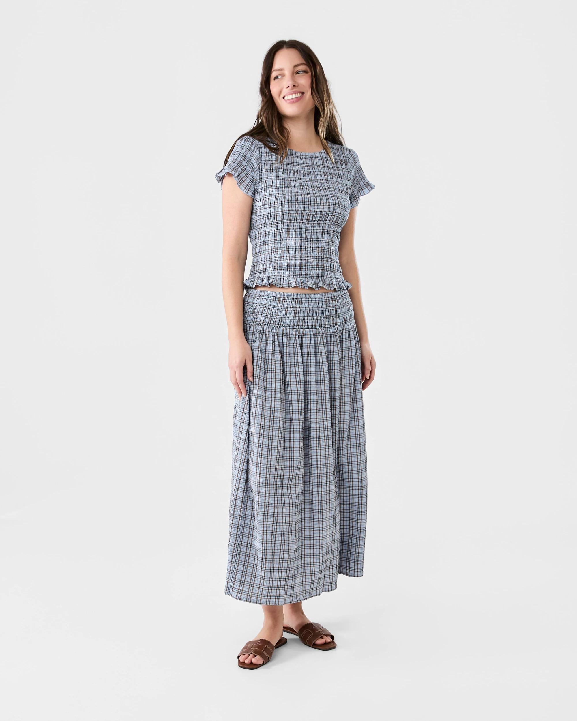 5 Shirred Maxi Skirt Ging Blu, 5 of 5