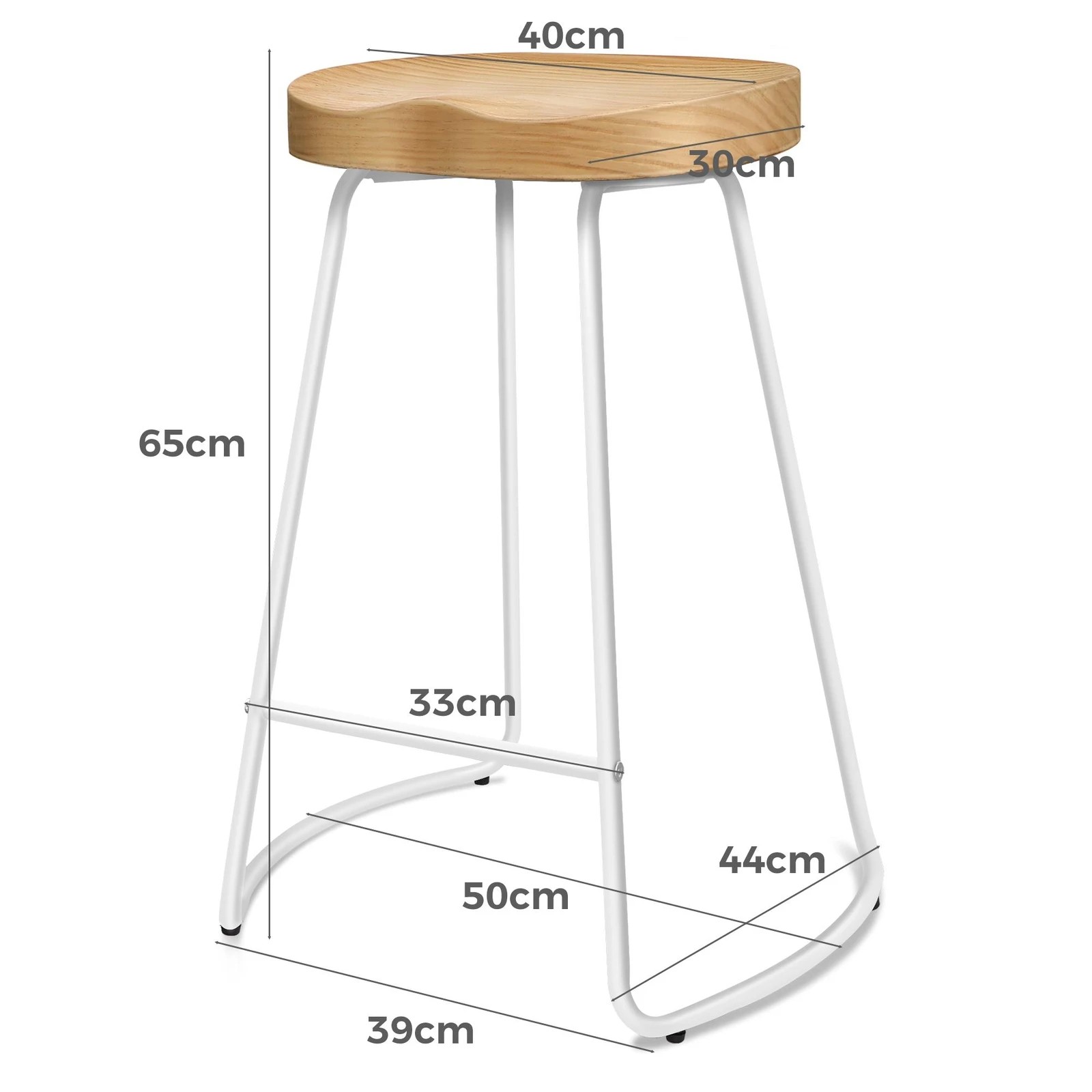 3 Alfordson 2x Bar Stools 65cm Tractor Kitchen Wooden Vintage Chair - Natural, 3 of 10