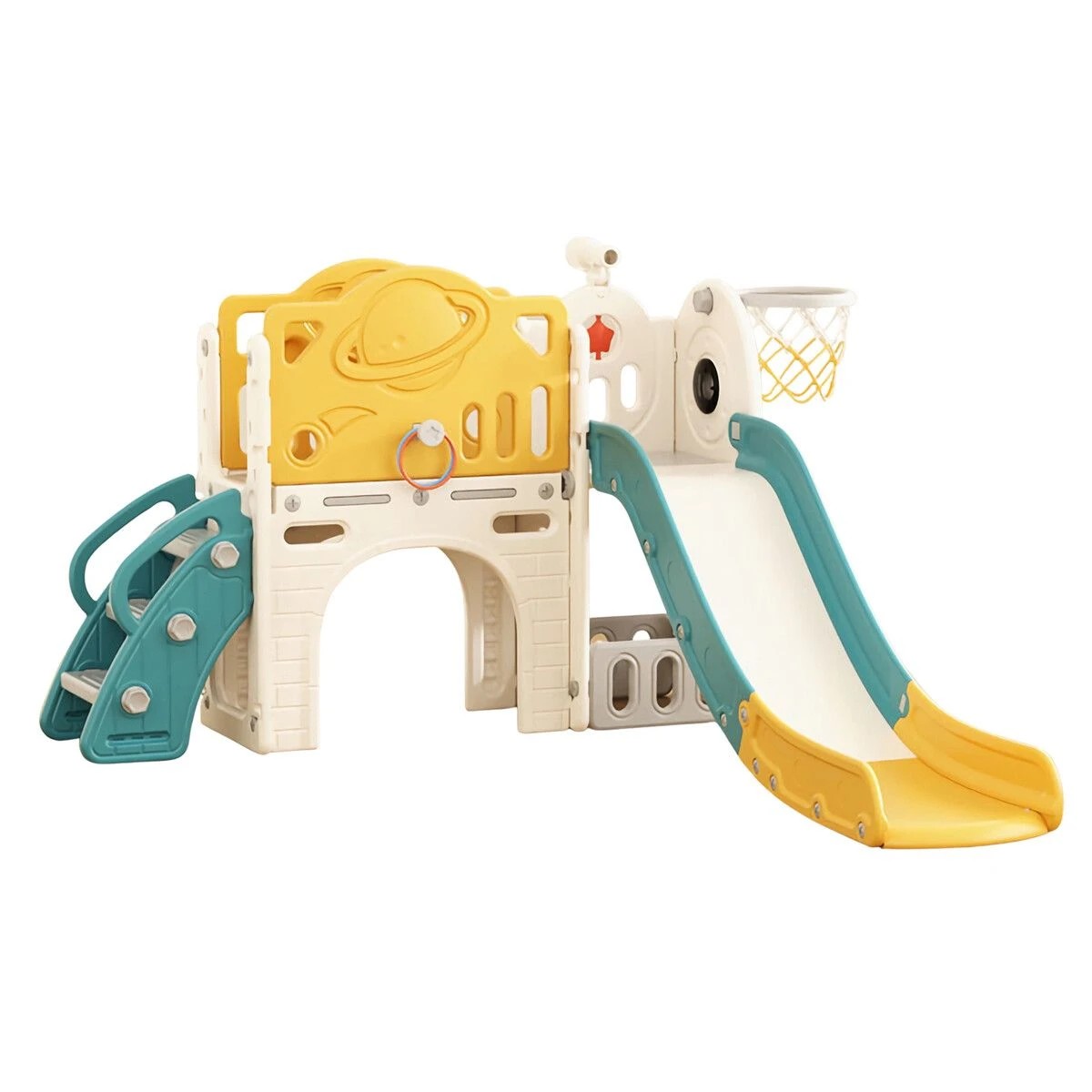 1 Kidbot 7in1 Kids Slide Set Ladder Steps Basketball Hoop Playground, 1 of 3