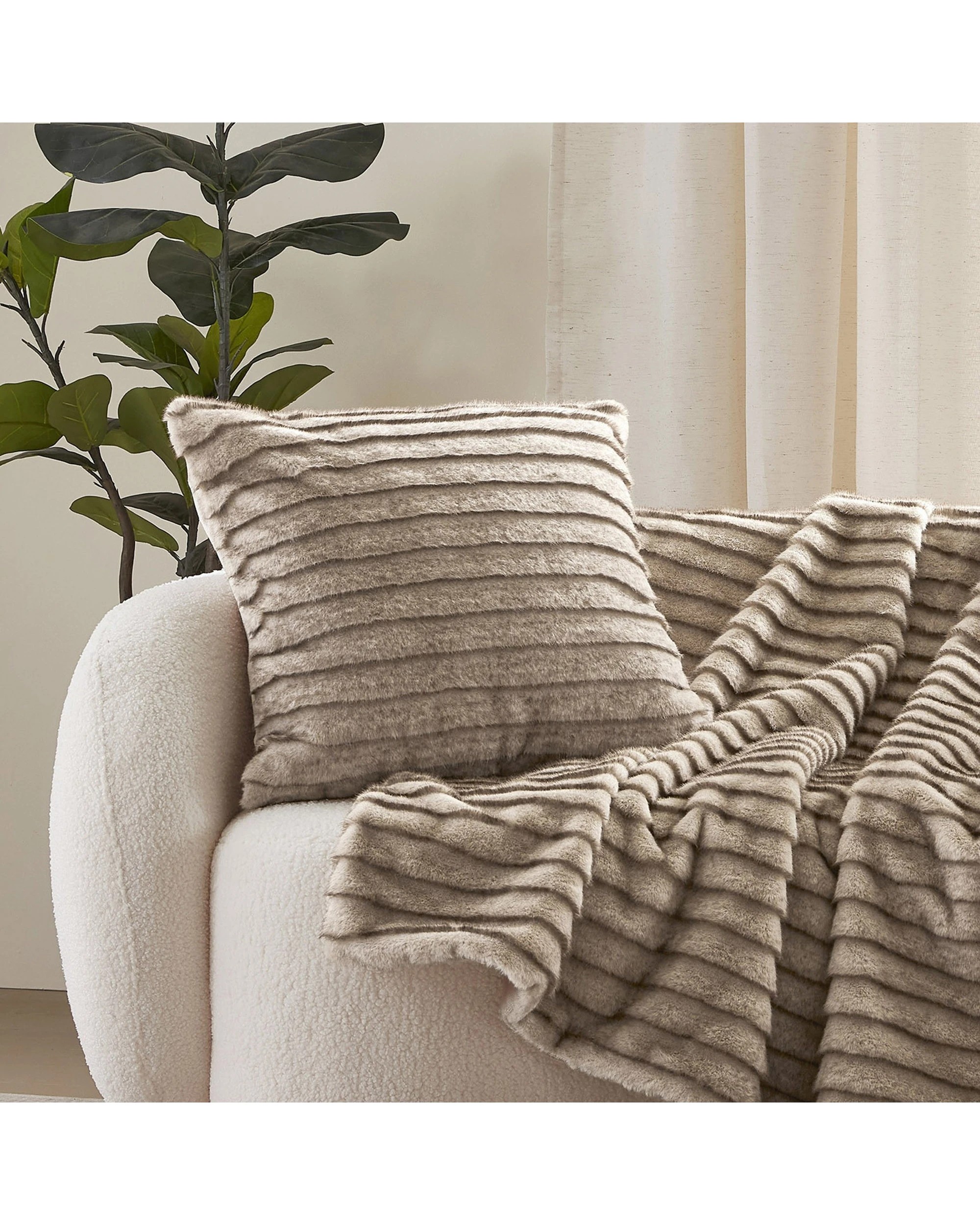 1 Dreamaker Nara Luxe Faux Mink Cushion 50x50cm - Brown, 1 of 4