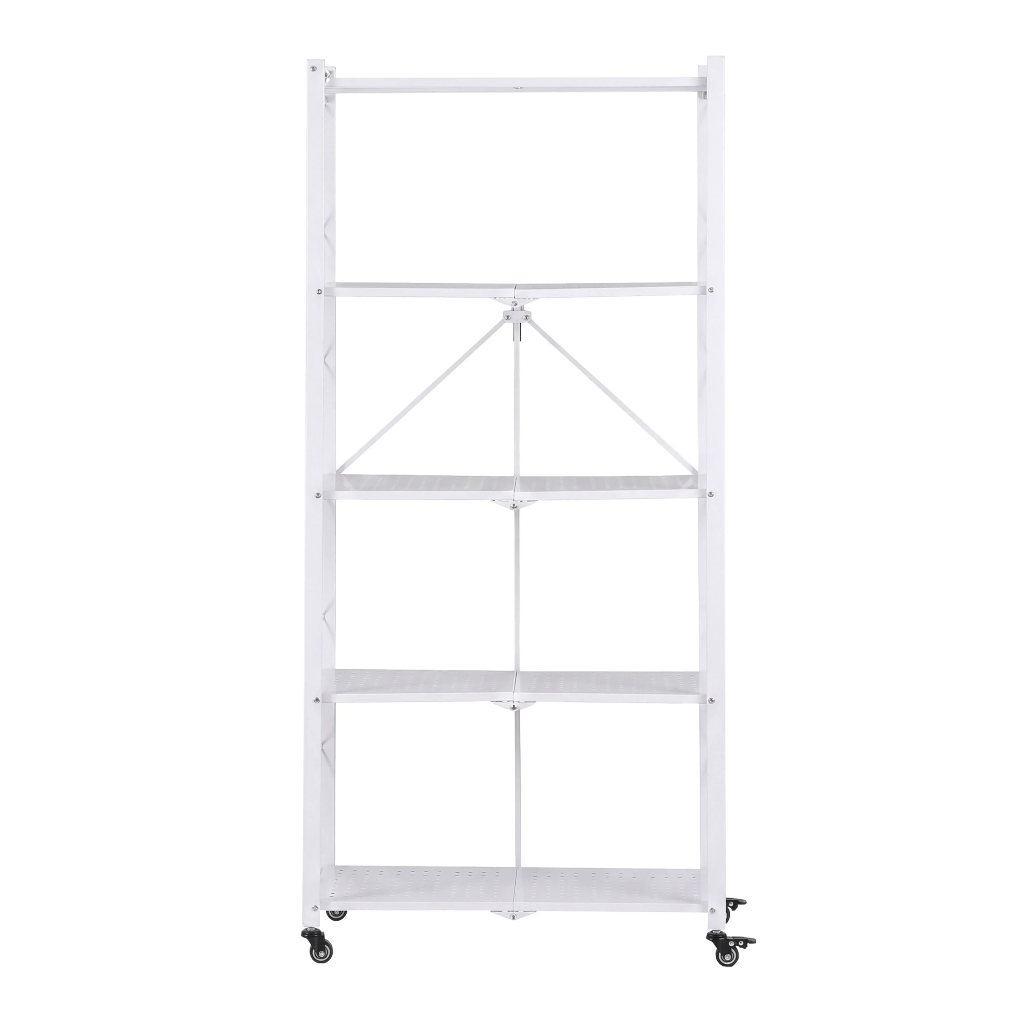 4 Artiss 5-Tier Foldable Kitchen Bakers Rack with Wheels 71x34x160cm Metal Microwave Stand 25kg Capacity Per - White, 4 of 10