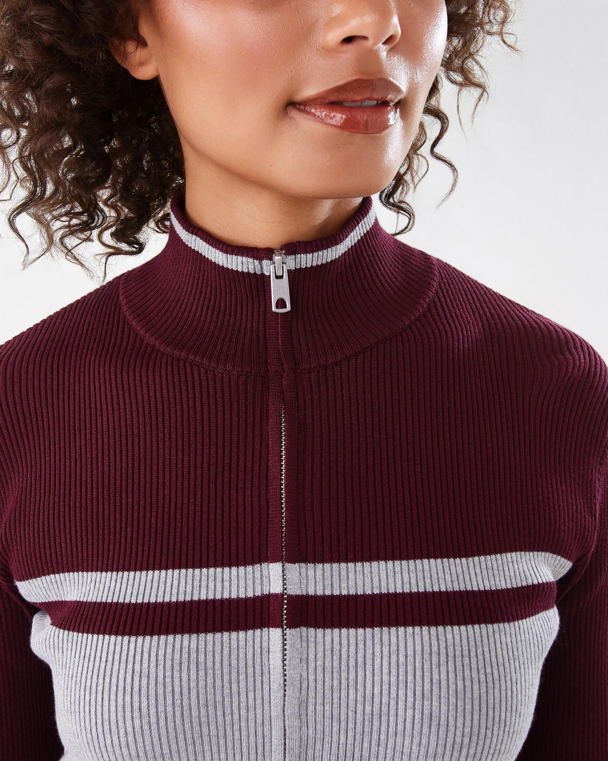 6 Stripe Knit Zip Up Grey Marle, 6 of 10