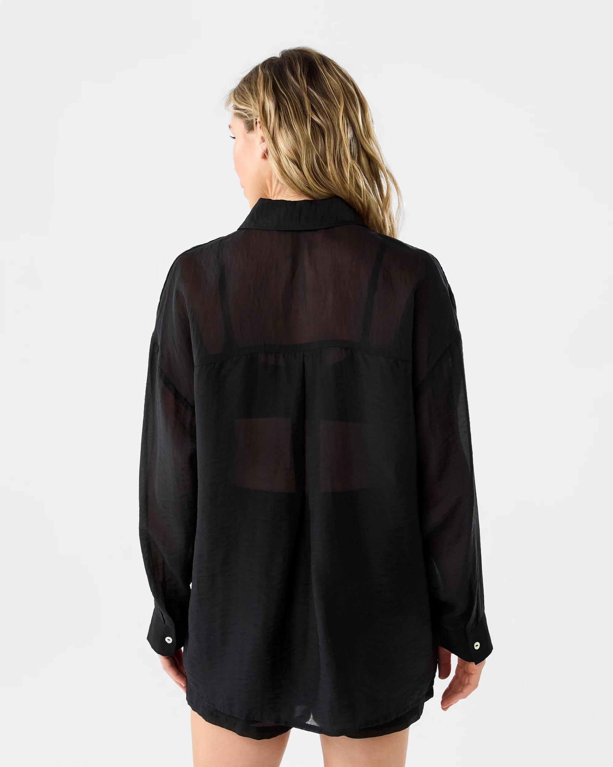 3 Long Sleeve Oversized Sheer Shirt Black, 3 of 7