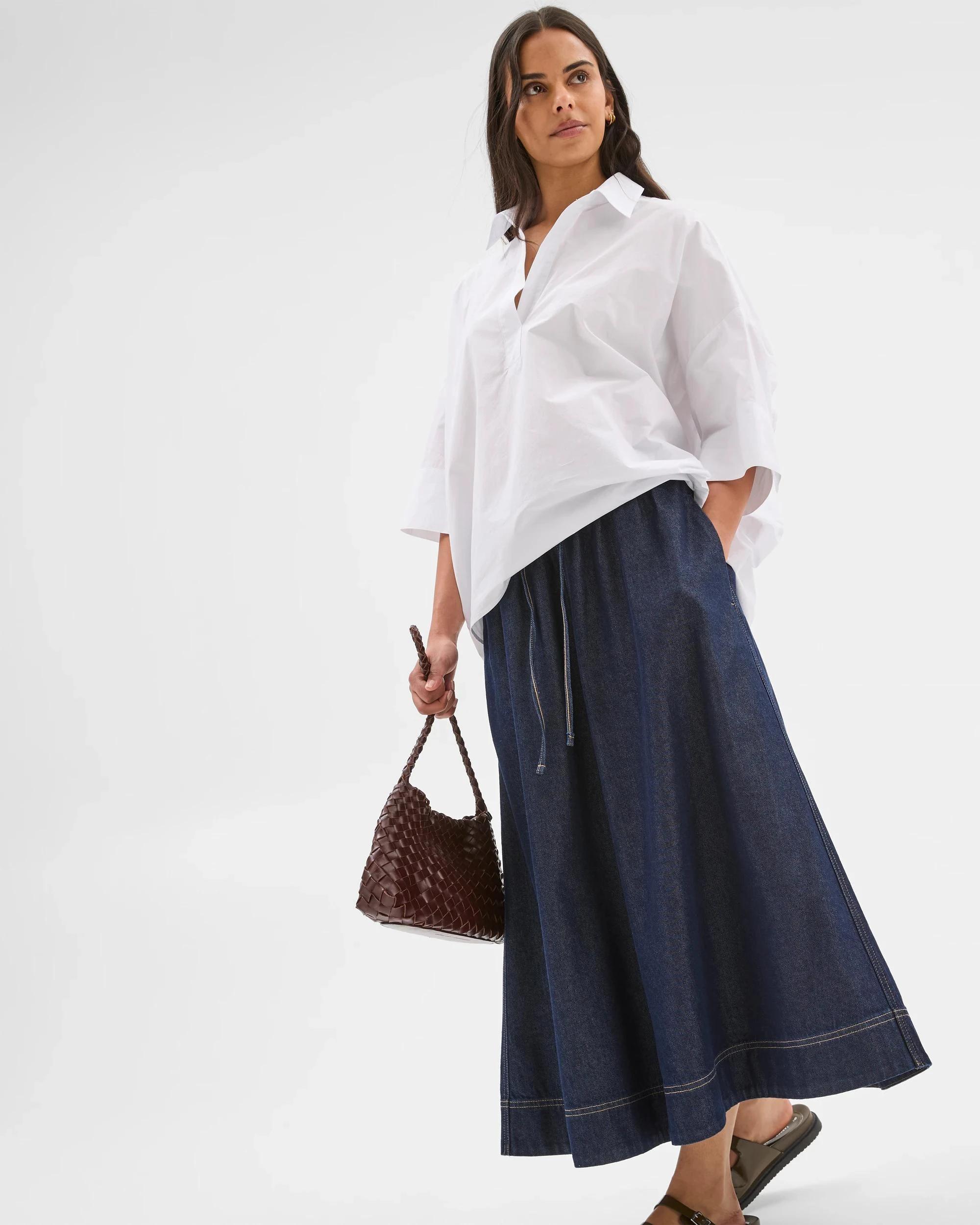 1 Target Denim Denim Pull On Maxi Skirt RINSE, 1 of 4