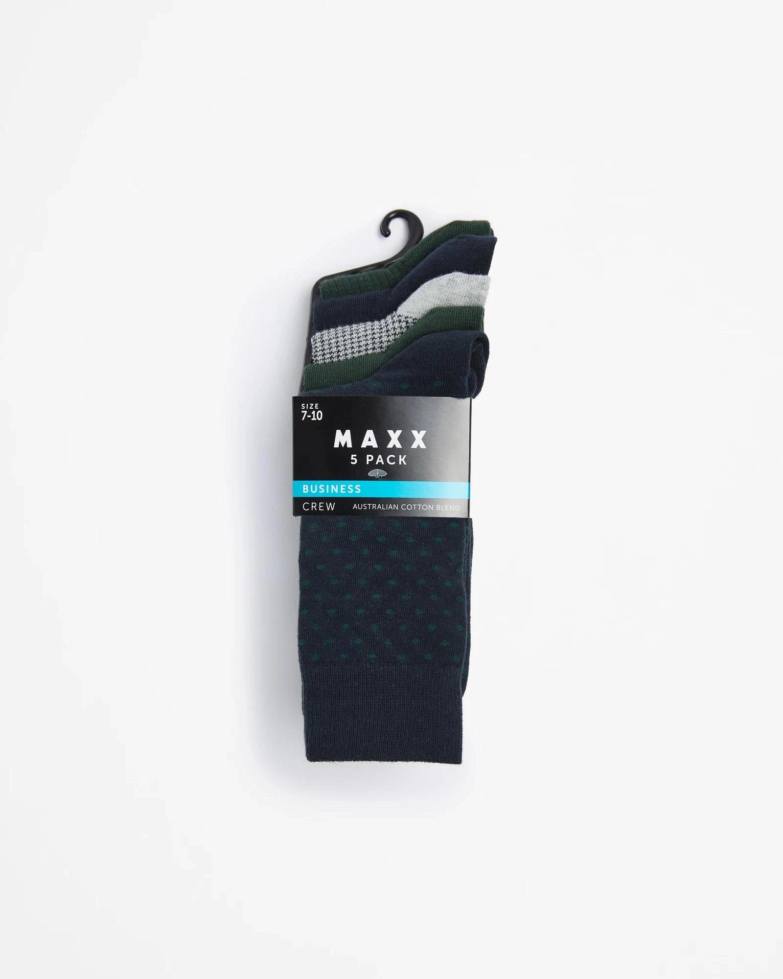 3 Australian Cotton Blend 5 Pack Business Crew Socks - Maxx NAVY/GREEN PRINT, 3 of 3