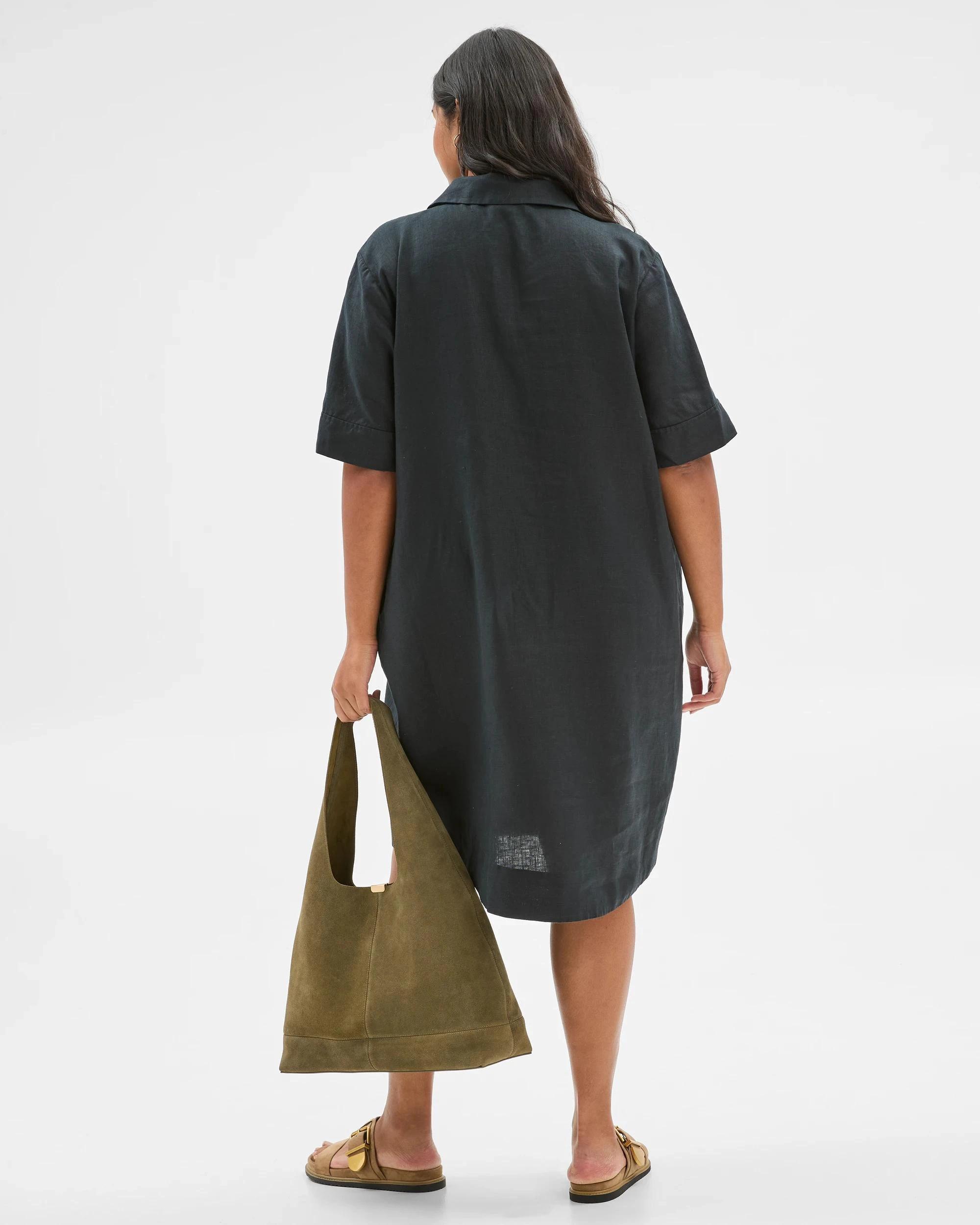 4 Target Curve Plus Size European Linen Popover Dress BLACK, 4 of 5