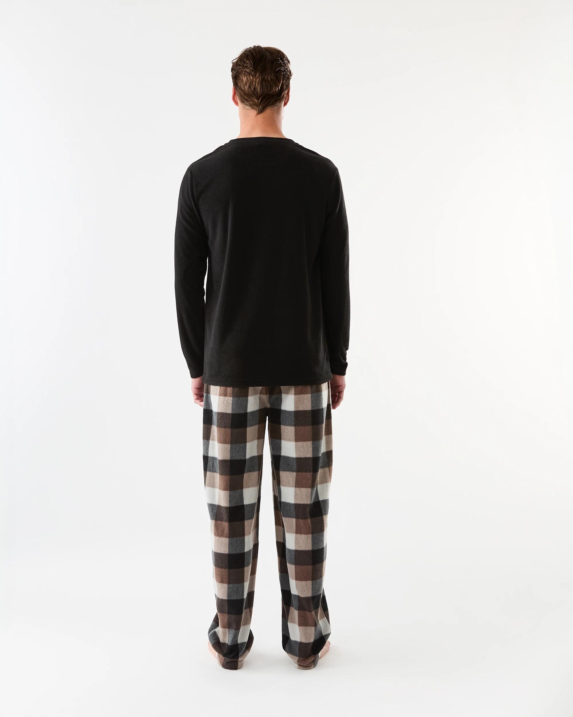 3 Long Sleeve Fleece Pyjama Set Bwn Check, 3 of 6