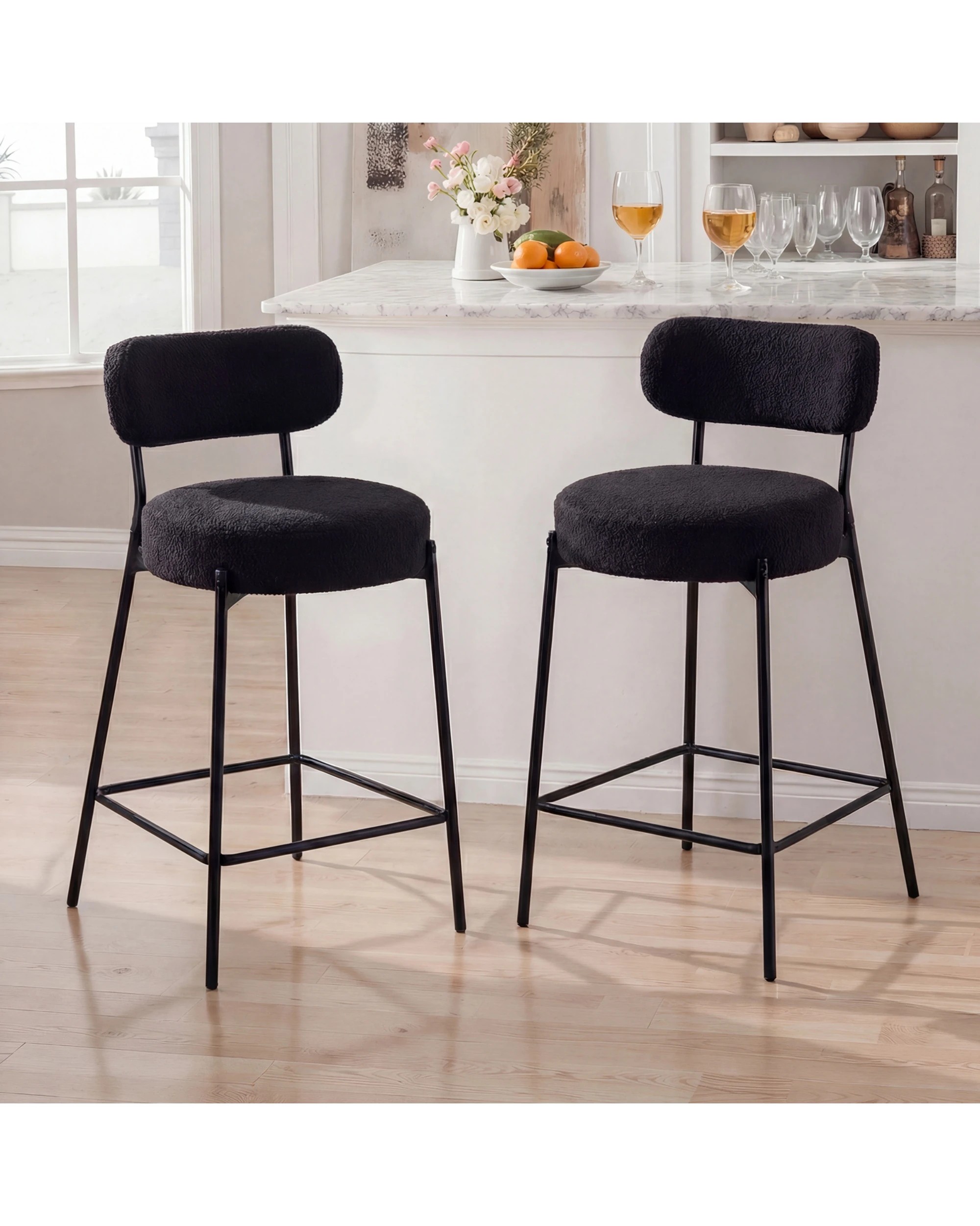 3 Advwin Bar Stools Set of 2 Boucle Kitchen Counter - Black, 3 of 7