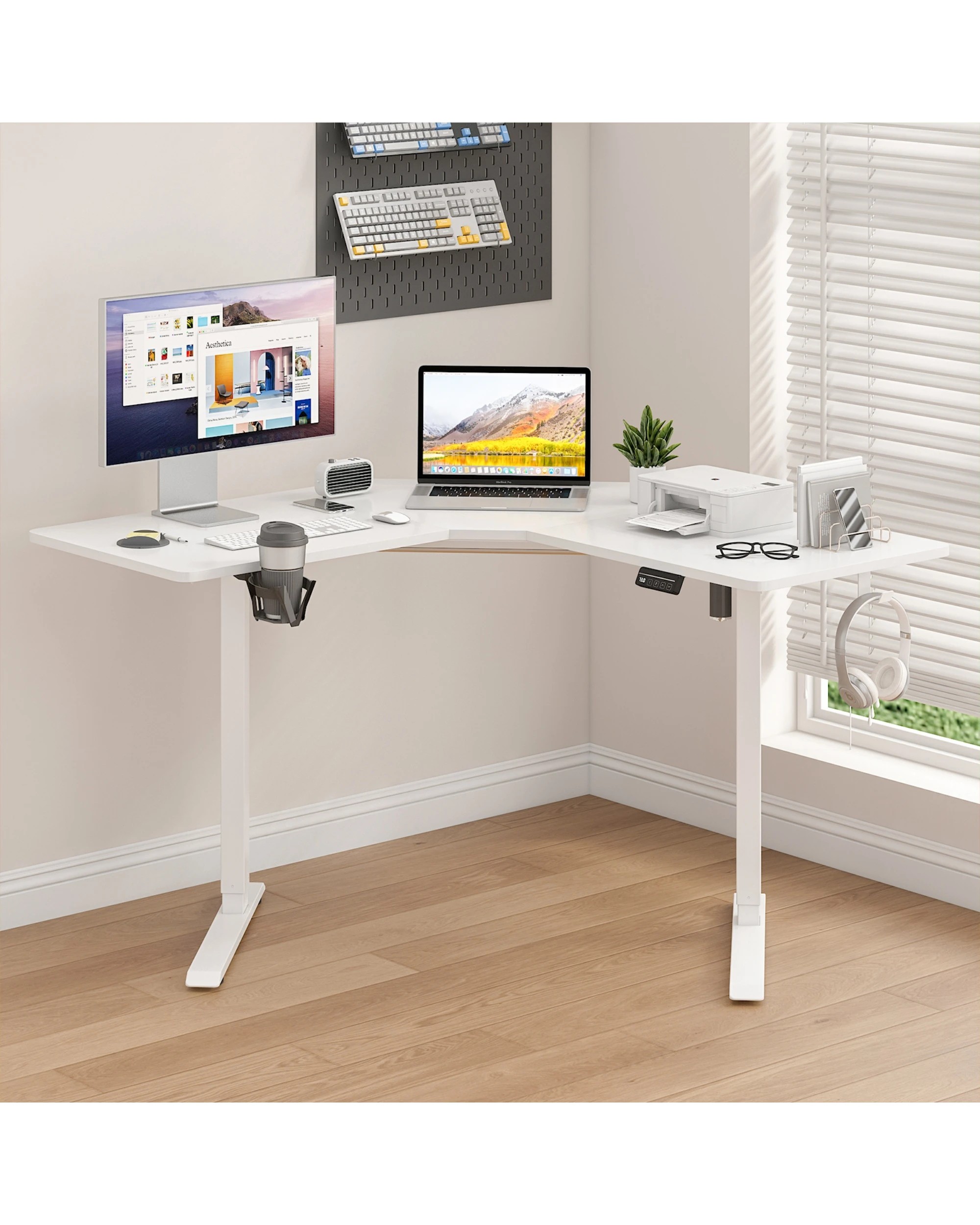 2 Advwin Electric Standing Desk L Shaped Corner Height Adjustable - White, 2 of 5