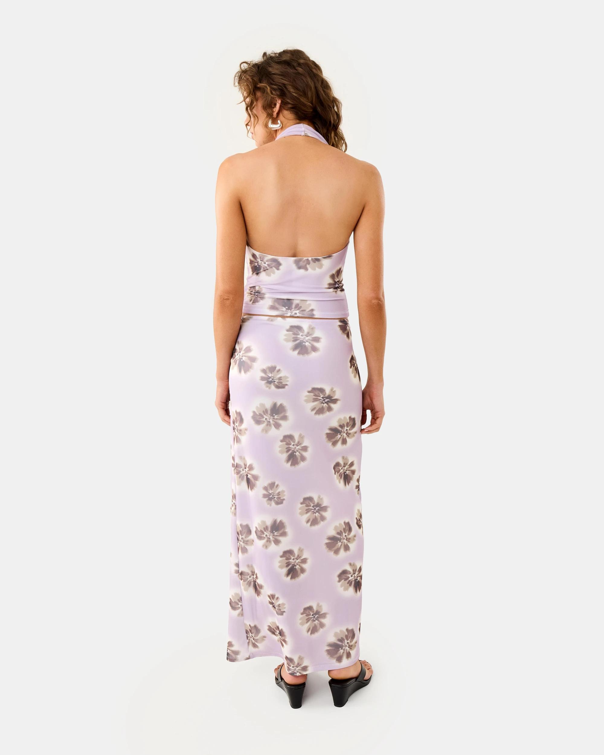 4 Mesh Twisted Maxi Skirt Pur Floral, 4 of 6