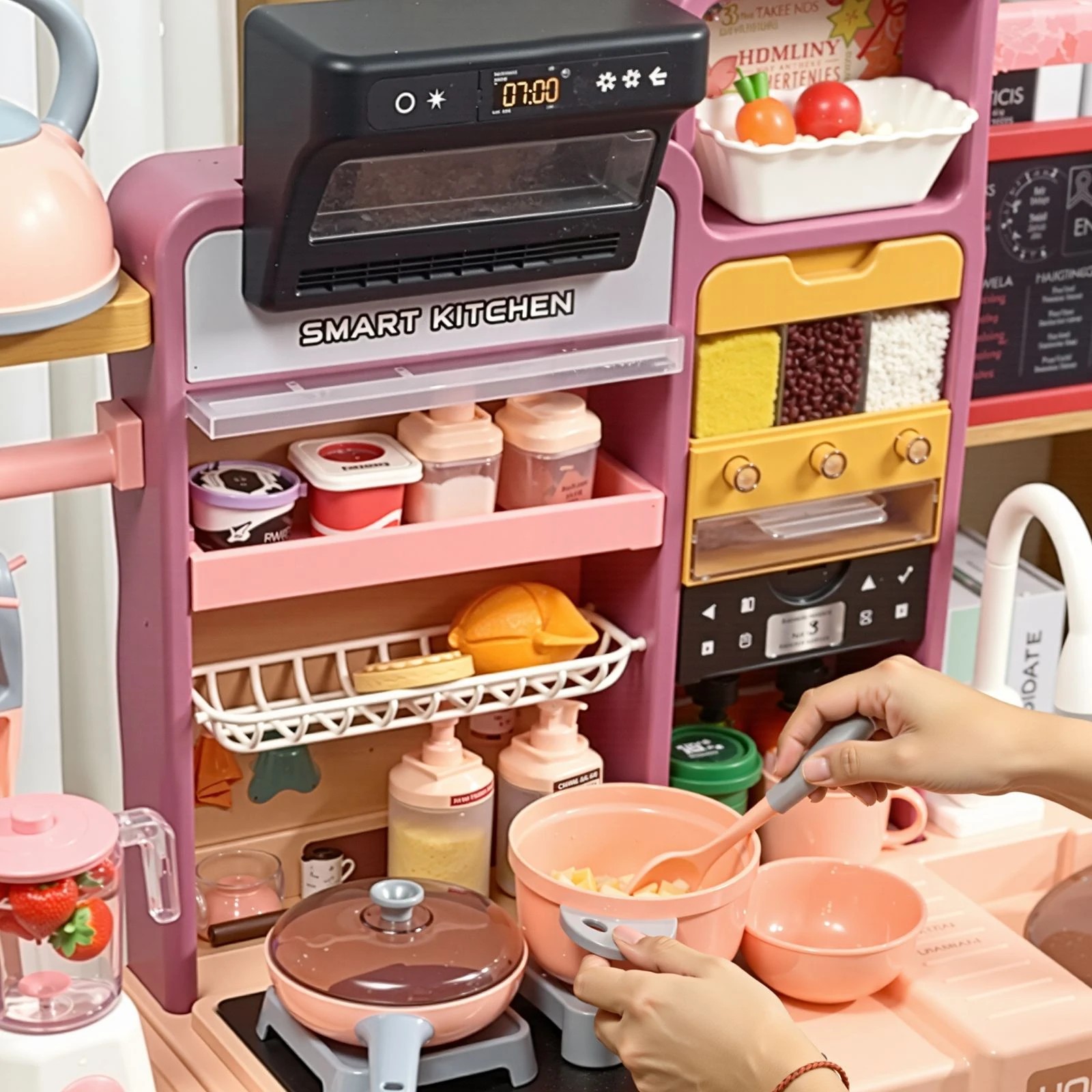 5 Ausway Educational Kids Play Kitchen Learning Toys Set with Steam Stove, 5 of 7