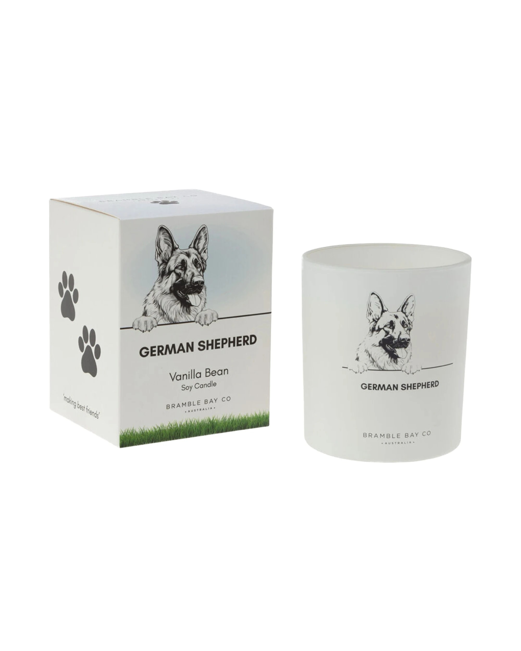 1 Bramble Bay German Shepherd Scented Soy Candle Warm Vanilla Home Fragrance 300g - White, 1 of 2