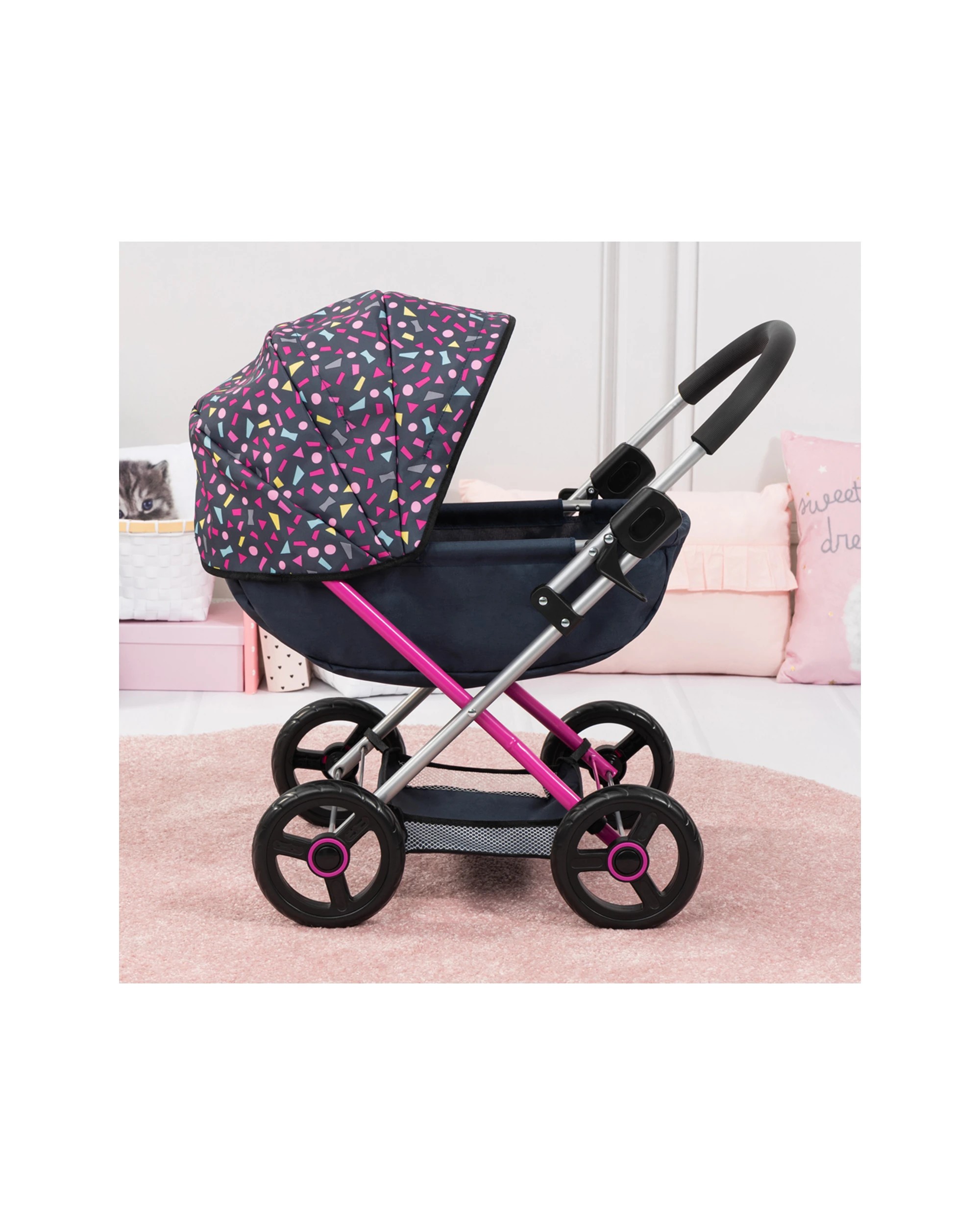 10 BAYER Cosy Geometric Doll Pram Includes Blanket And Pillow Shoulder Bag Foldable - Multi, 10 of 10