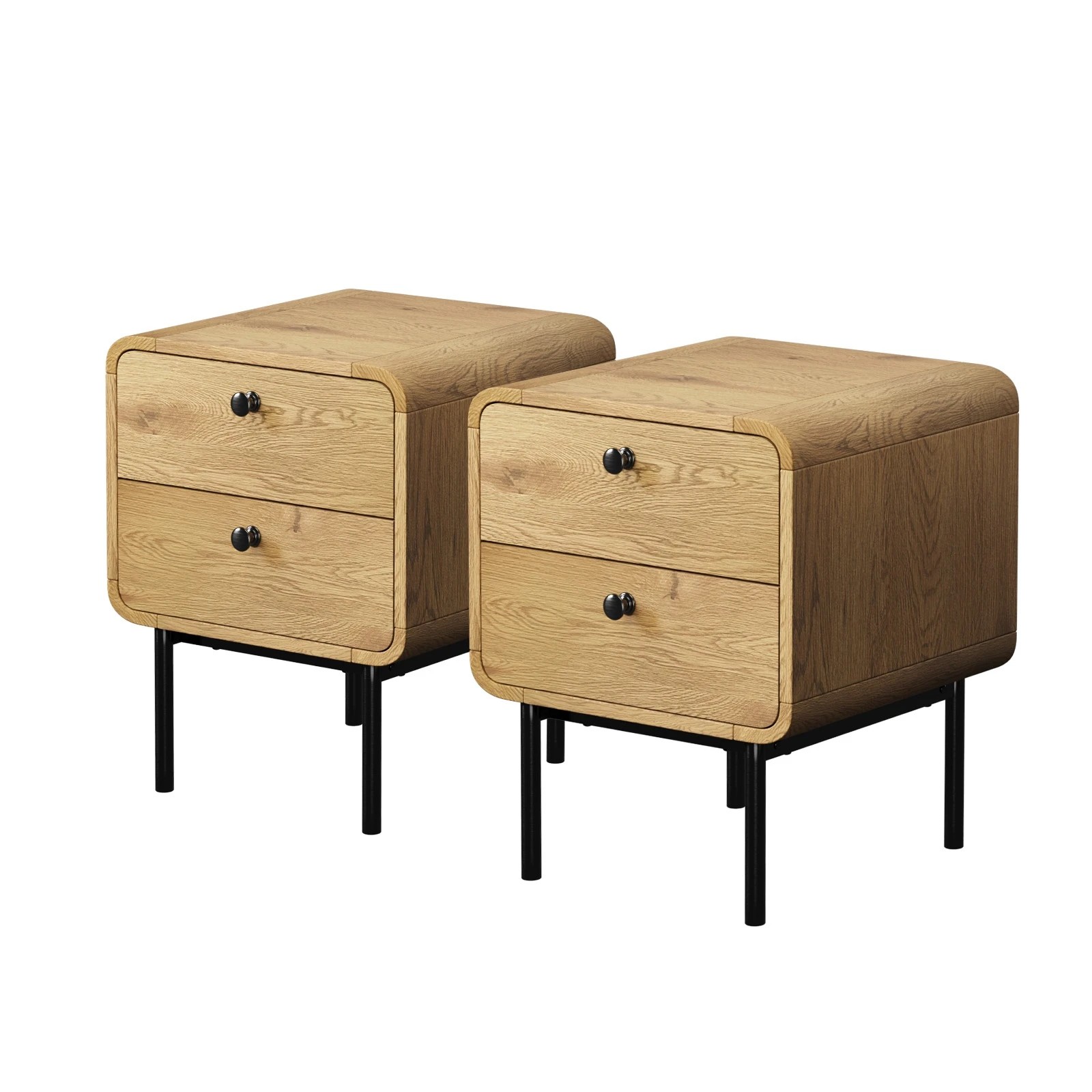1 Oikiture 2x Bedside Table 2 Drawers Side Table Bedroom Nightstand - Natural, 1 of 7