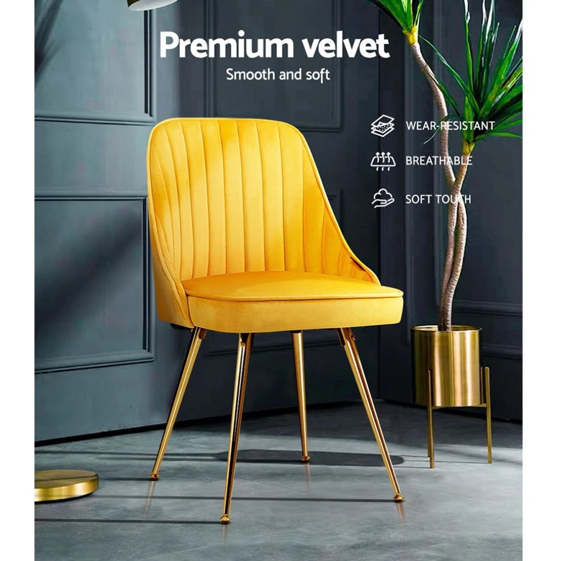 5 Artiss Dining Chairs Set of 2 - Yellow, 5 of 7