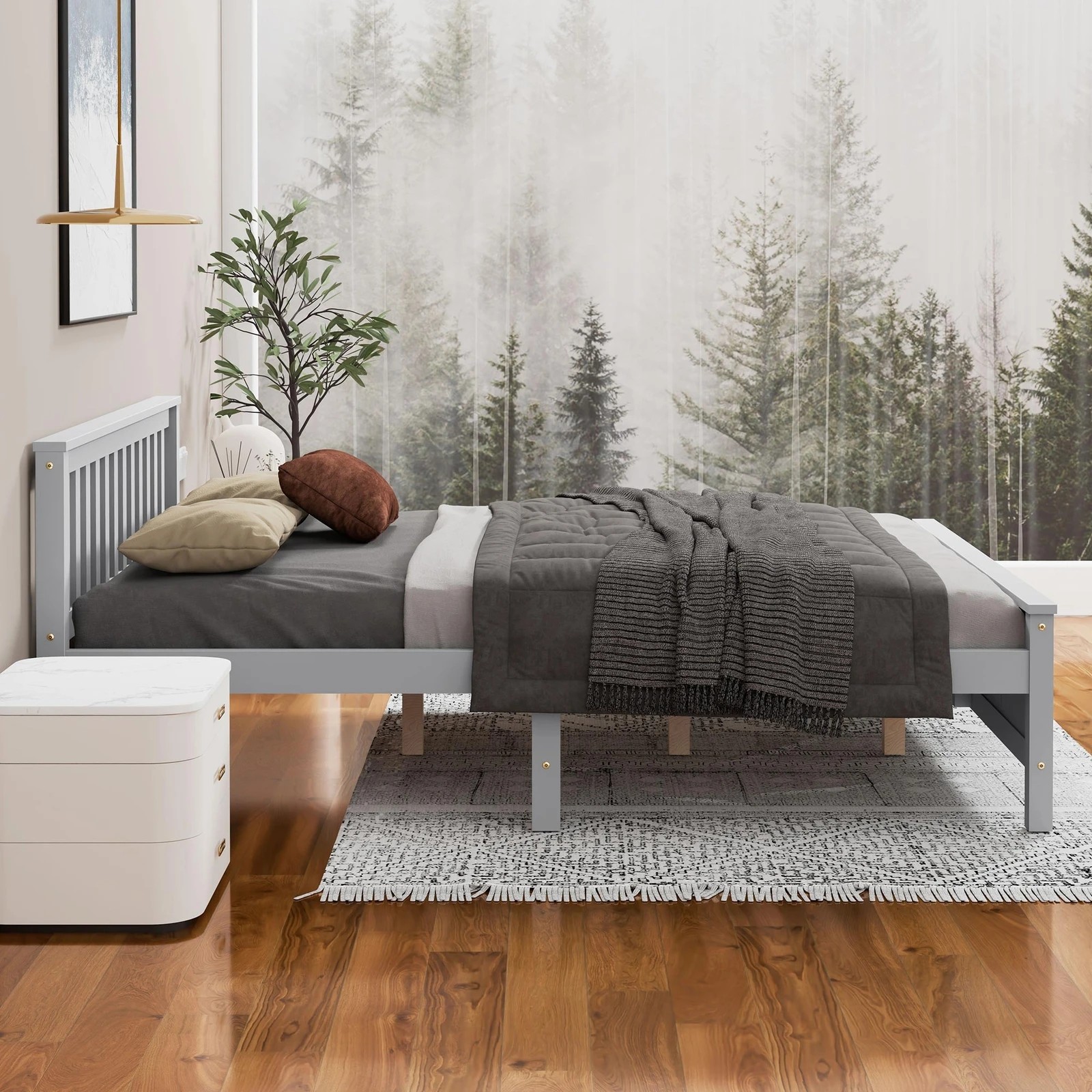 5 Alfordson Bed Frame Wooden Double Size Slatted Headboard Timber Fabiano - Grey, 5 of 10