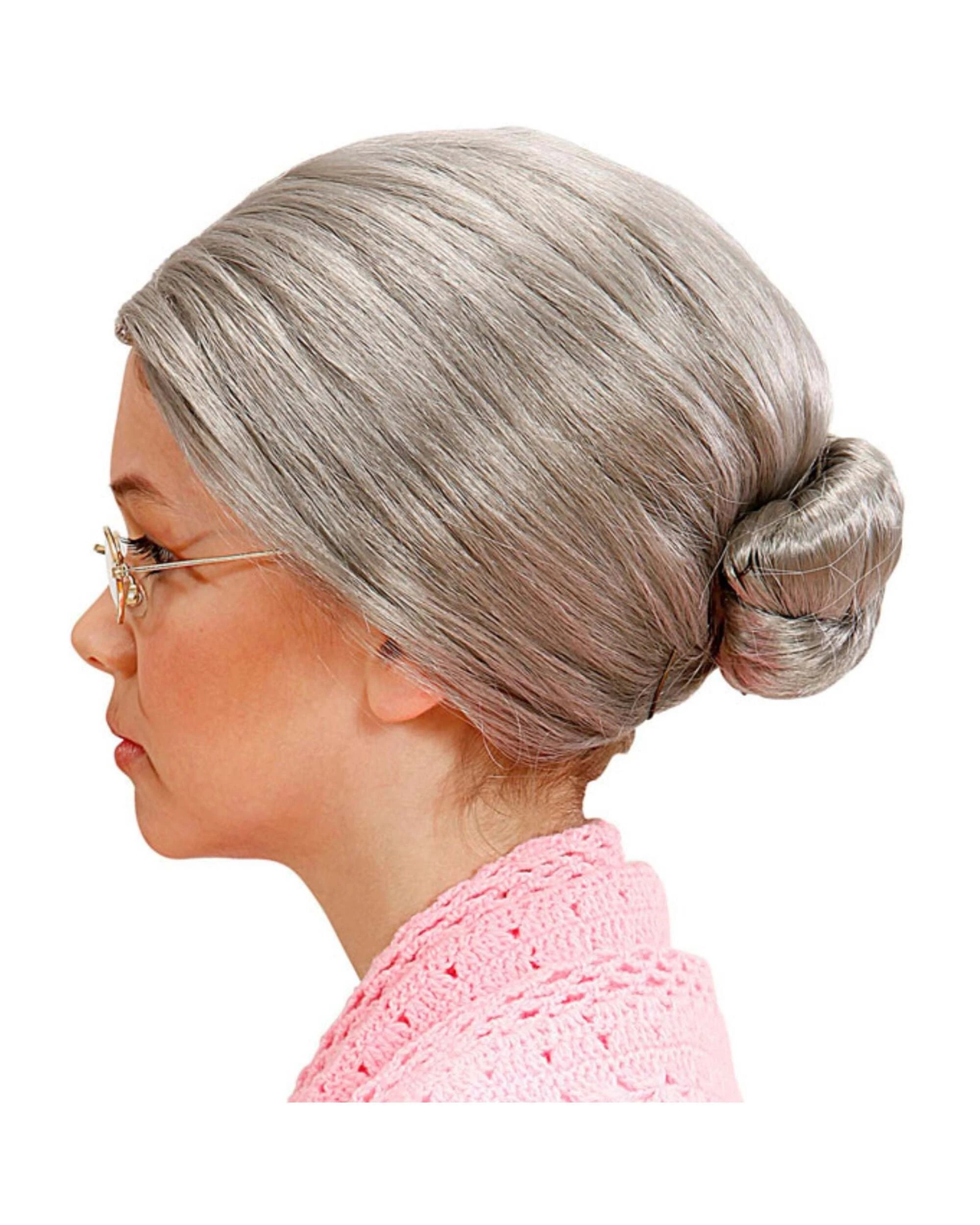 1 Widmann Kids Grandmother Wig With Bun - One Size - Grey, 1 of 2