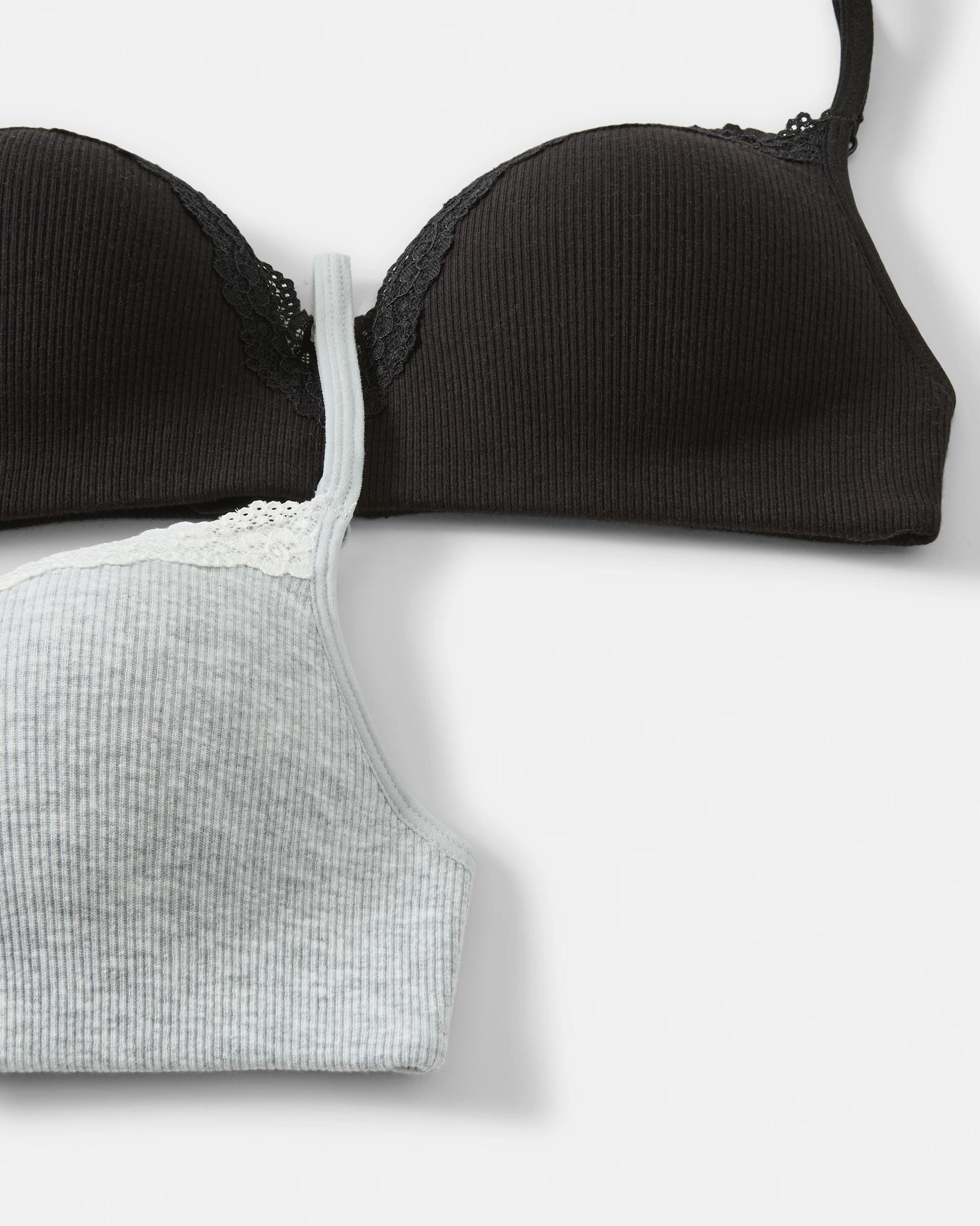 2 2 Pack Push-Up Wirefree Rib Lace Bra Sm Blk, 2 of 7