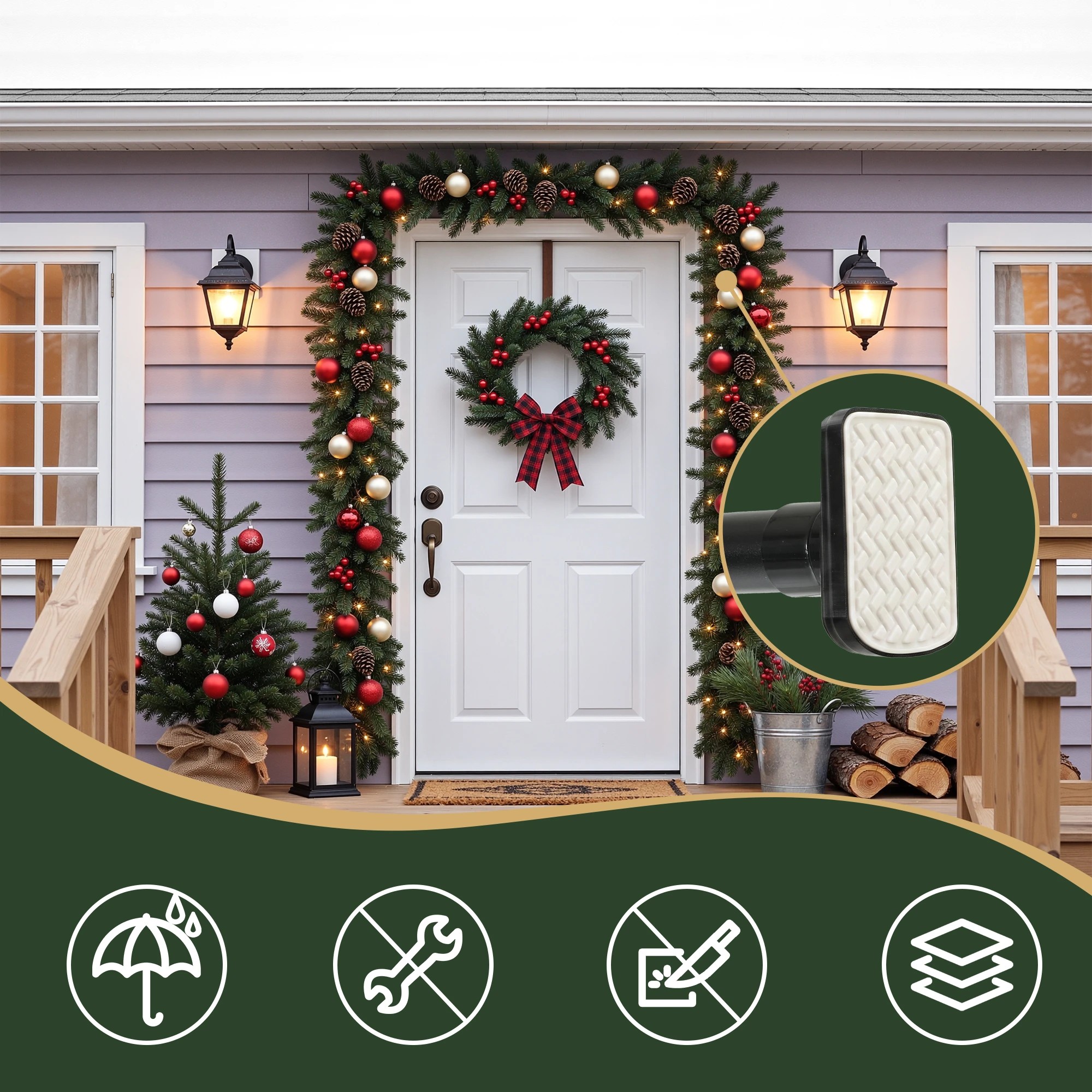 4 Jingle Jollys Christmas Garland Hook Wreath Hanger Fits 85-125CM Door - Black, 4 of 8