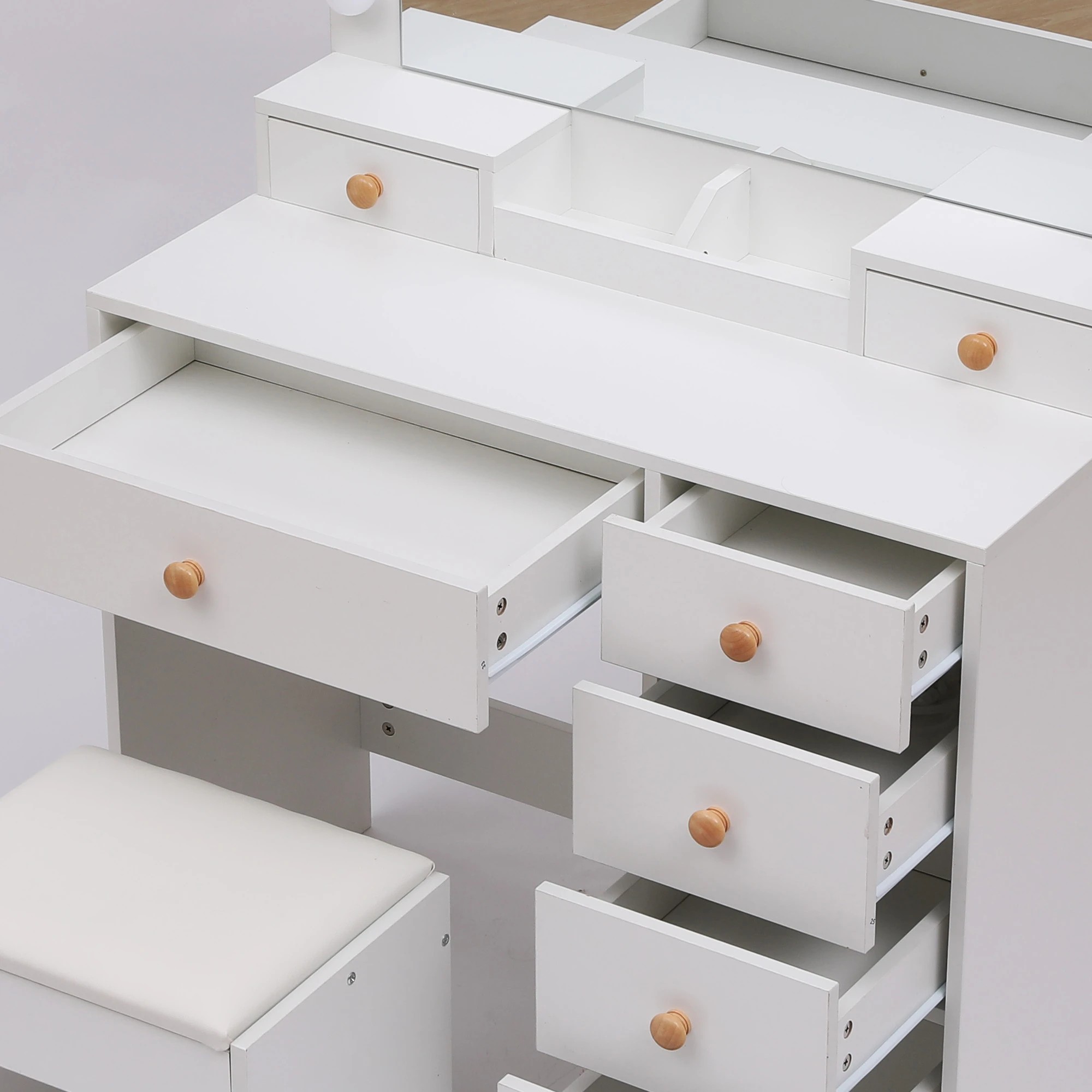 5 Levede Dressing Table Stool Set 11 Bulb Makeup Mirror Vanity Desk Cabinet White, 5 of 9