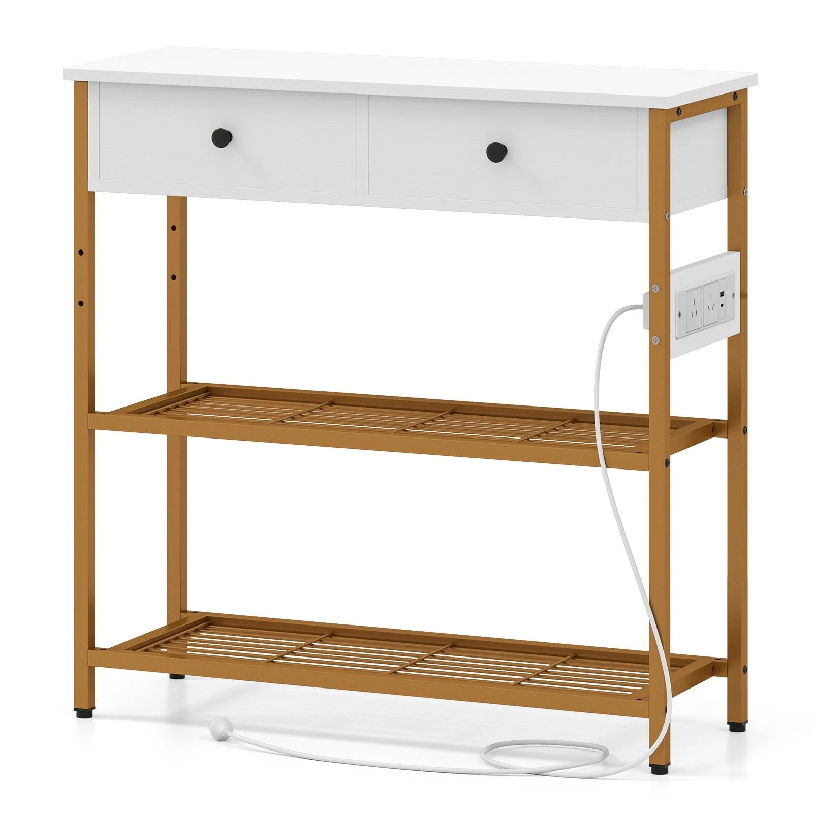 1 Costway Hallway Console Table w/Charging Station & 2 Drawers Entry Side Table, 1 of 4