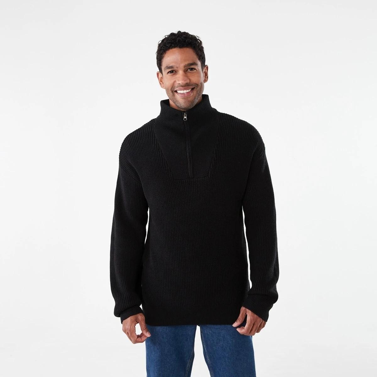1 1/4 Zip Knit Jumper Black, 1 of 5