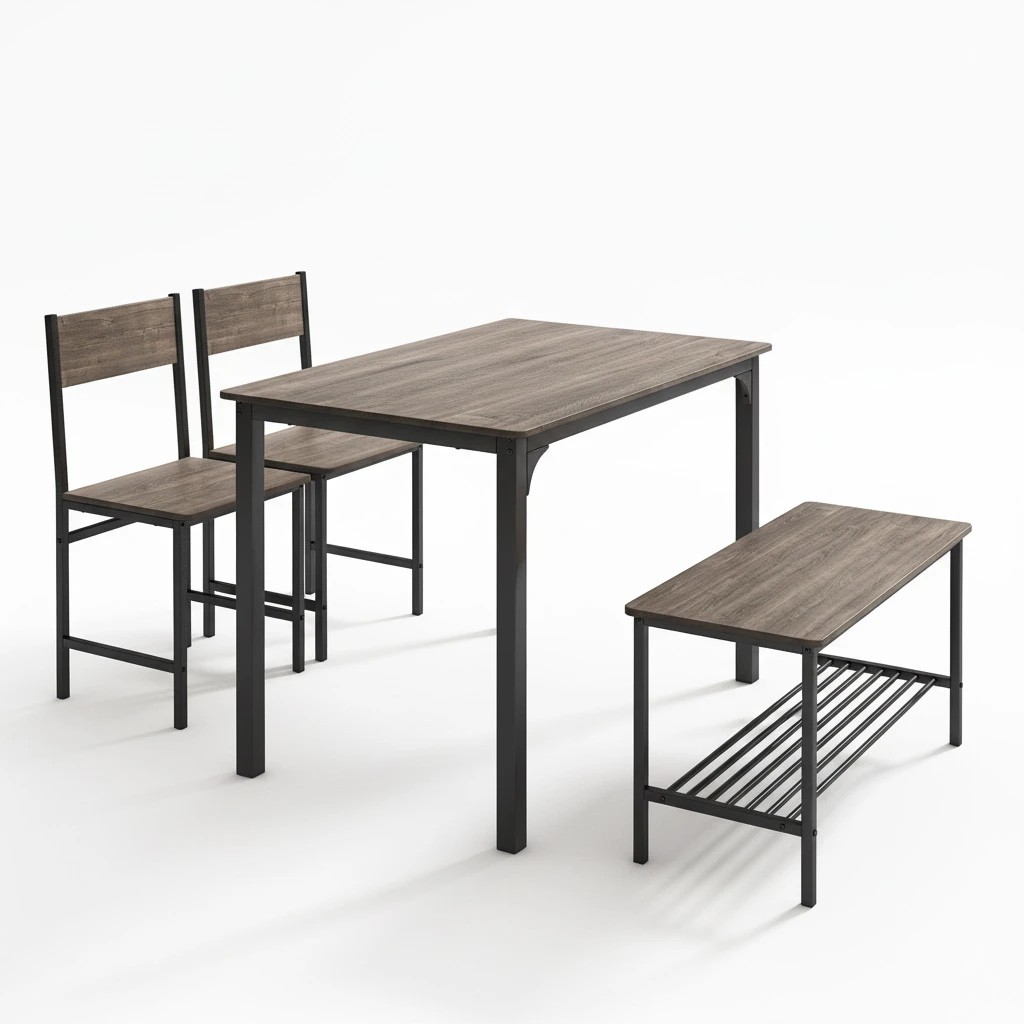 1 Costway 4PCS Dining Table Set Metal Frame Kitchen Breakfast Table Set w/Storage Rack - Grey, 1 of 4