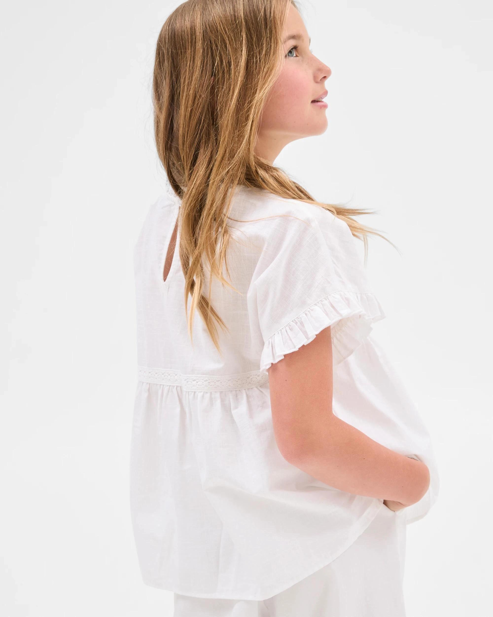 4 Target Kids Woven Short Sleeve Embroidered Top WHITE, 4 of 5