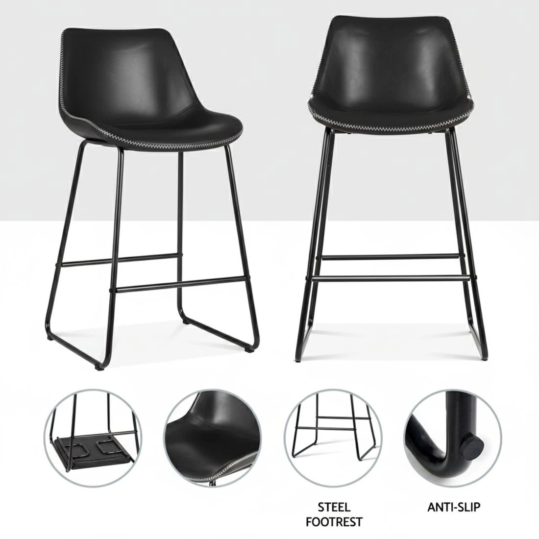 4 Artiss 4x Bar Stools Leather Padded Metal Legs - Black, 4 of 5