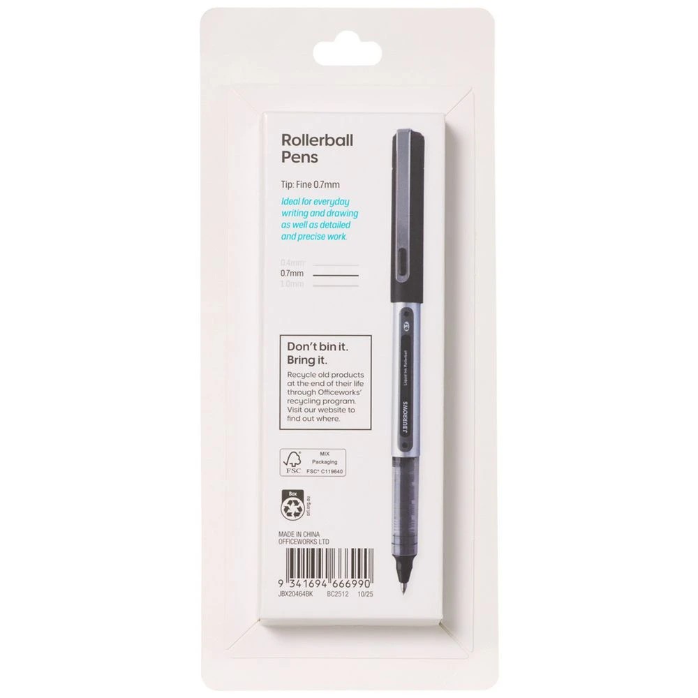 3 J.Burrows Rollerball Pen 0.7mm Black 4 Pack, 3 of 4