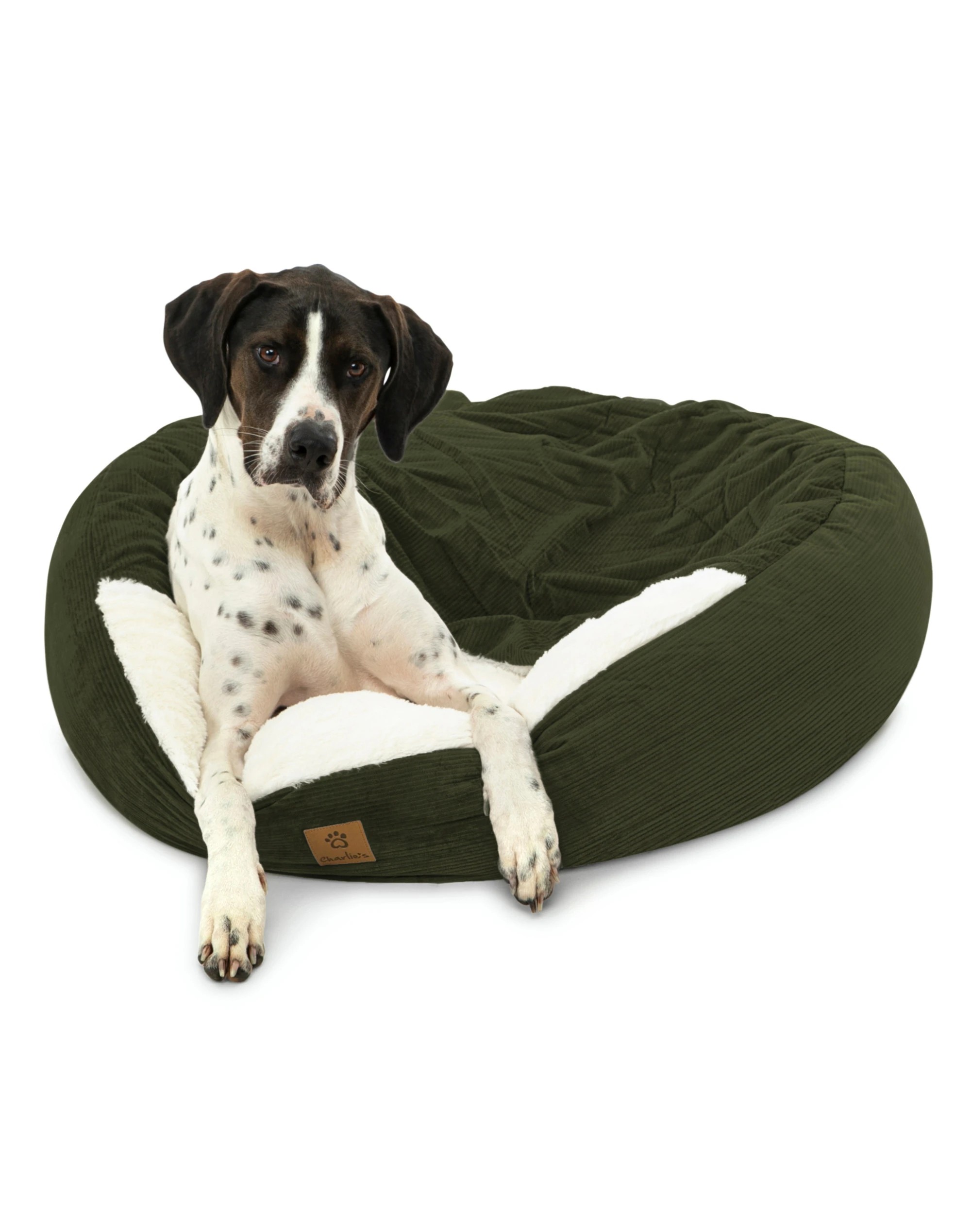 1 Charlie's Snookie Hooded Corduroy Calming Dog Bed Medium - Olive, 1 of 10
