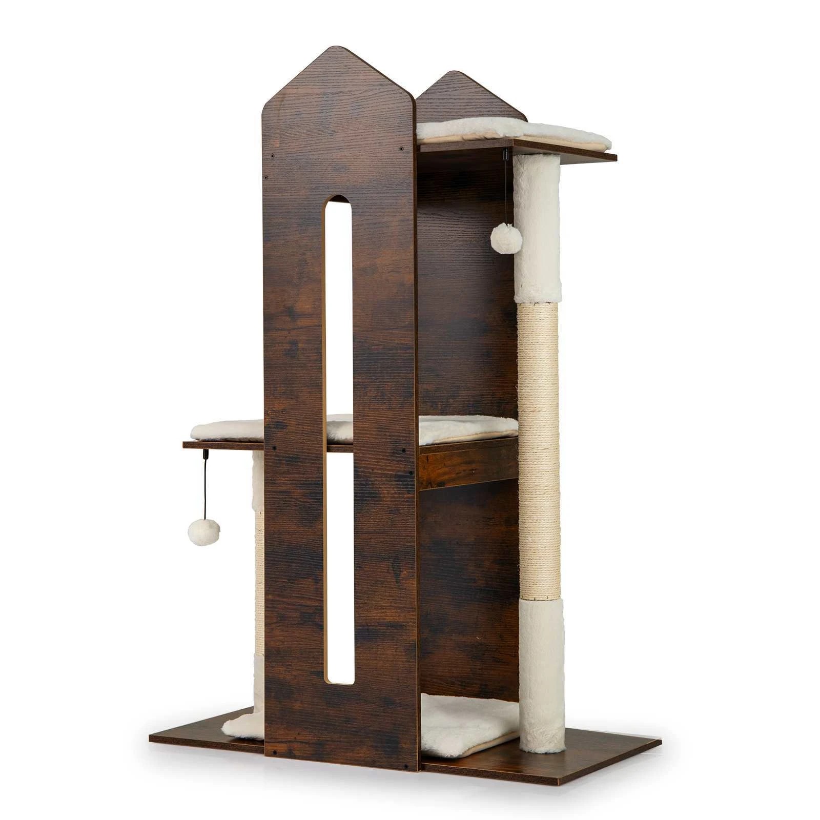 1 Costway 1.2M Modern Cat Tree Wooden Kitten Tower Pet Climbing Furniture - Brown, 1 of 4