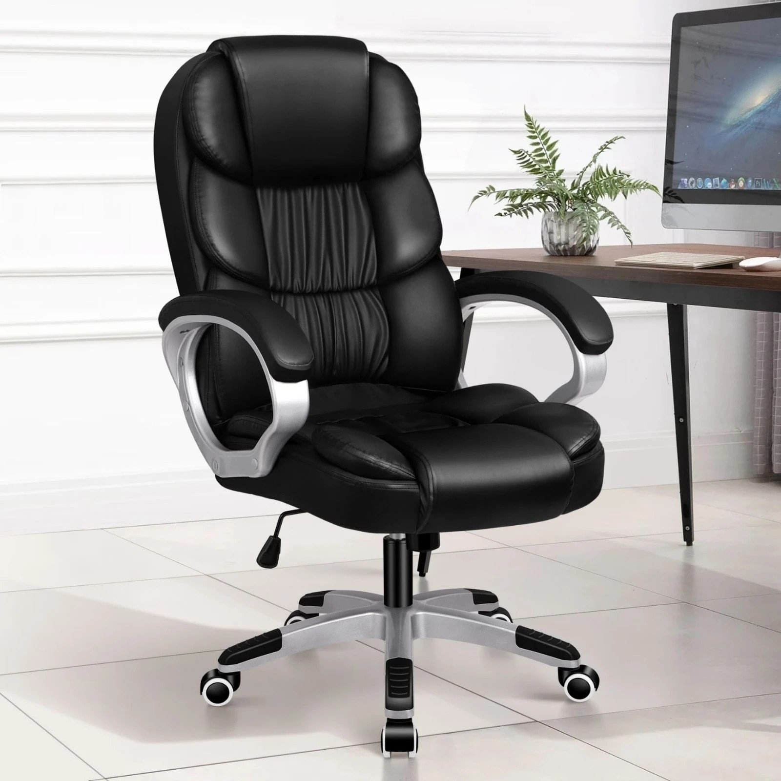 2 Alfordson Office Chair Executive Computer Gaming Racer PU Leather Work Seat - Black, 2 of 10