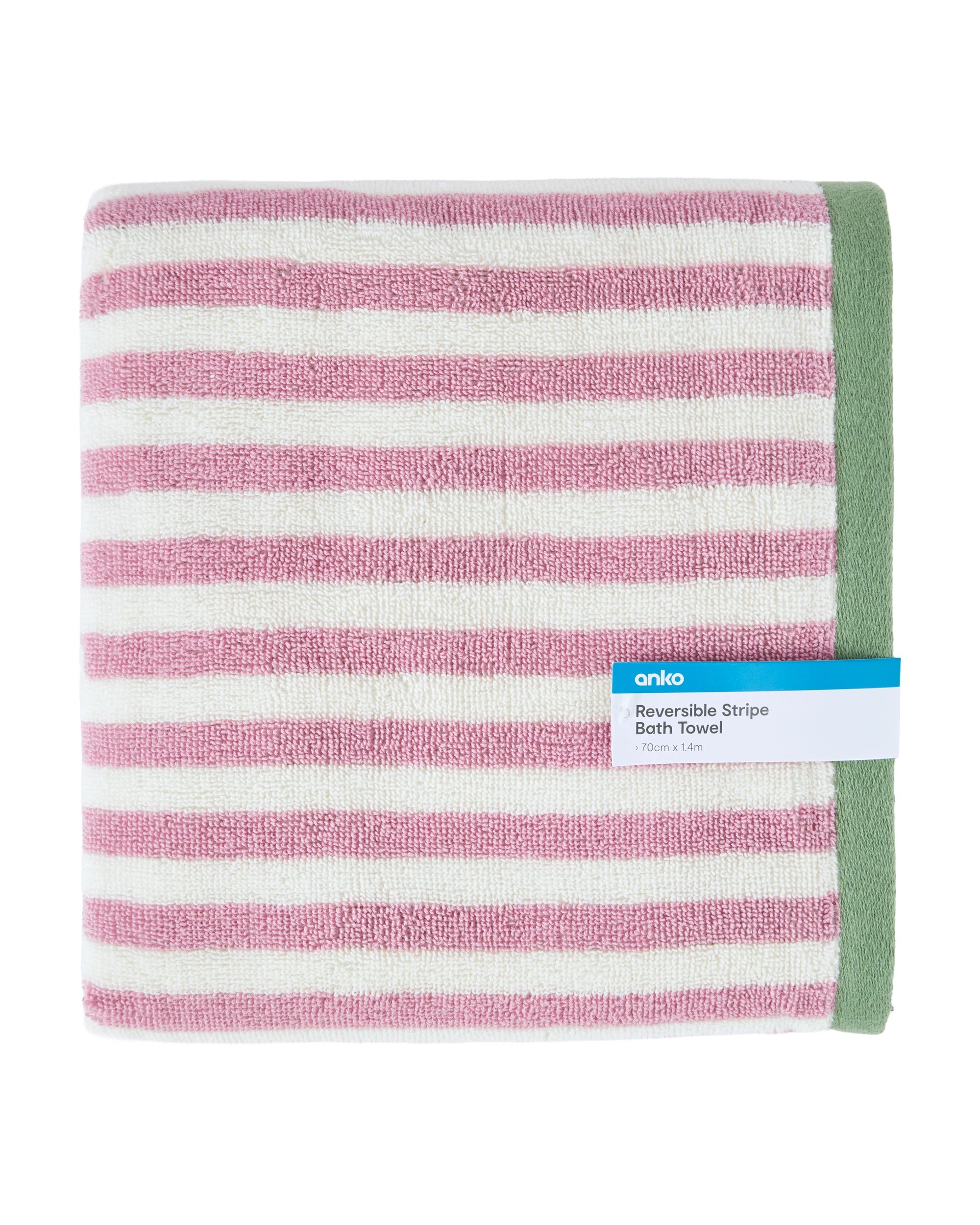 5 Reversible Stripe Cotton Bath Towel - Pink and Green, 5 of 5