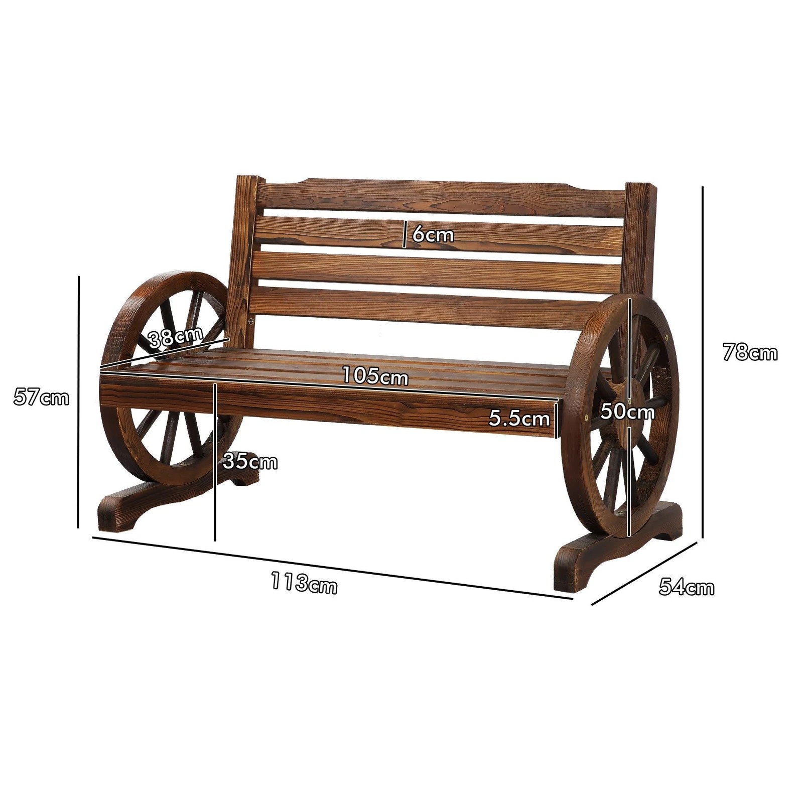 7 Alfordson Wooden Garden Bench Wagon Wheel Chair Seat Outdoor Patio - Charcoal, 7 of 9