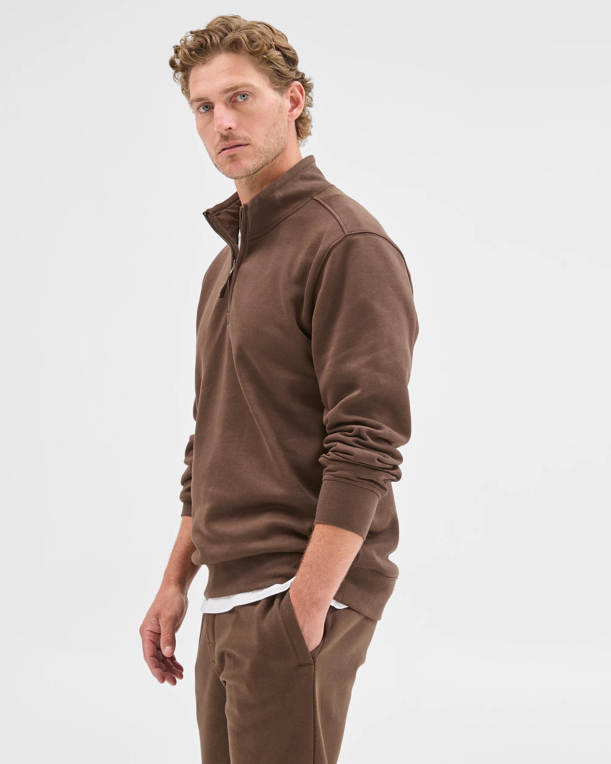 3 Target Man Australian Cotton Blend Fleece 1/2 Zip Top CHOCOLATE, 3 of 7