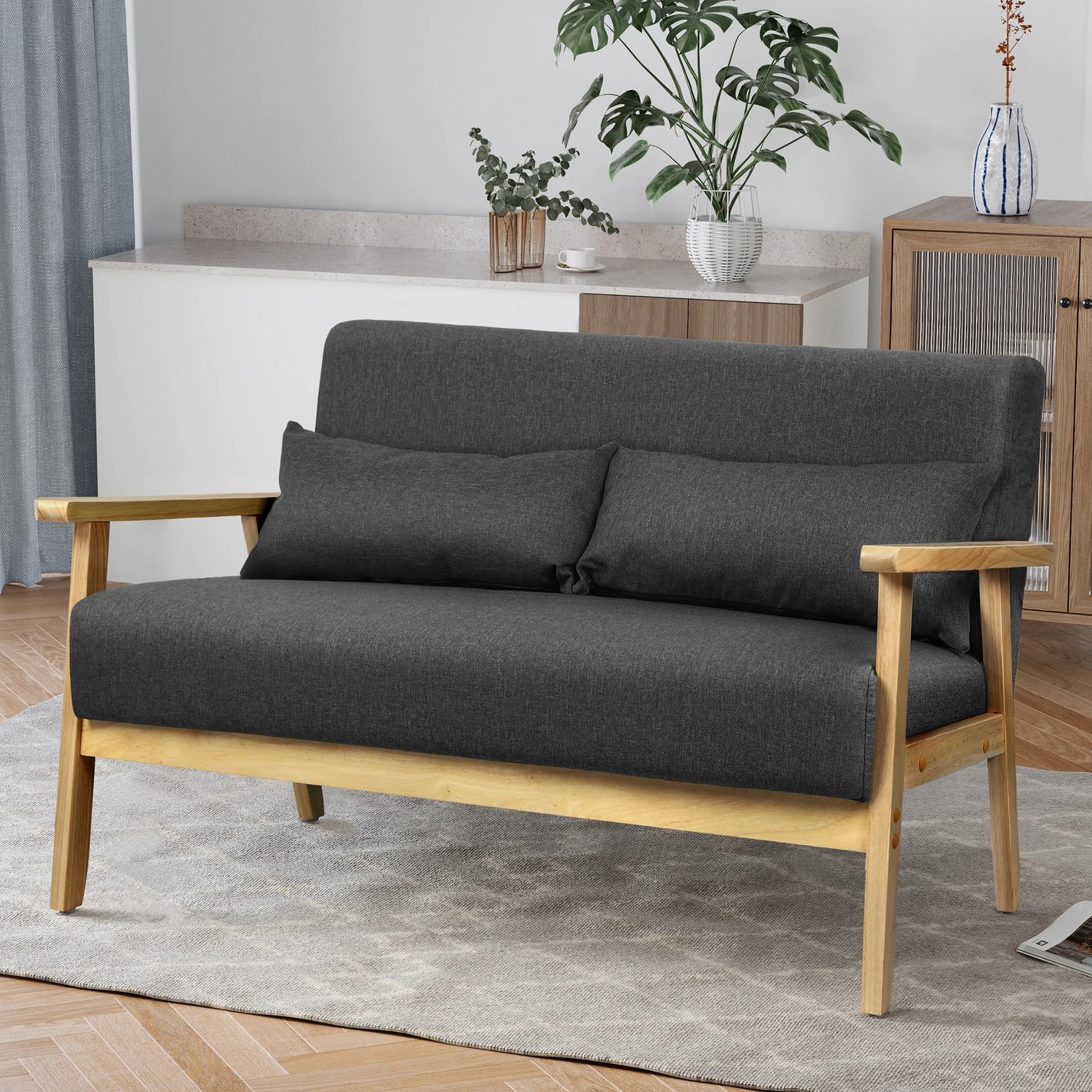 6 Alfordson 2 Seater Sofa Lounge Chair Fabric Armchair Accent Chair Loveseat - Dark Grey, 6 of 10