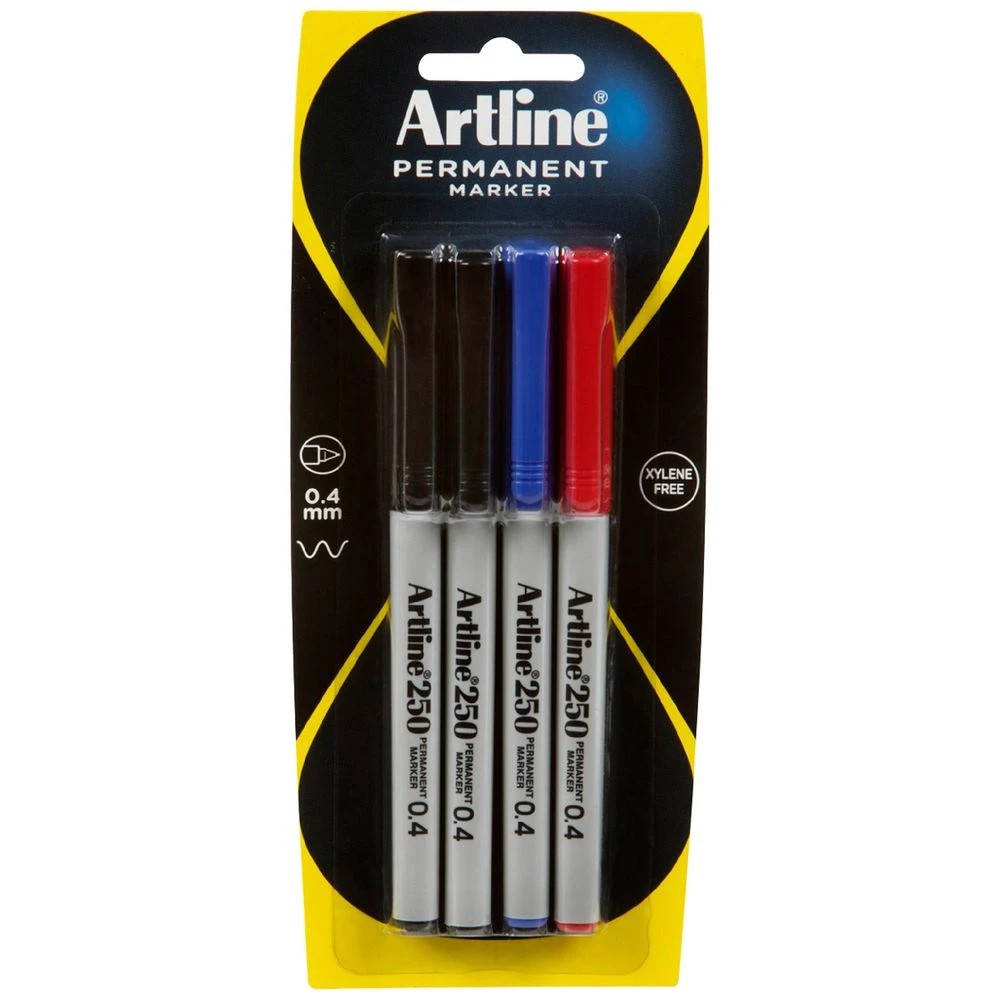 1 Artline 250 Permanent Markers Assorted 4 Pack, 1 of 1