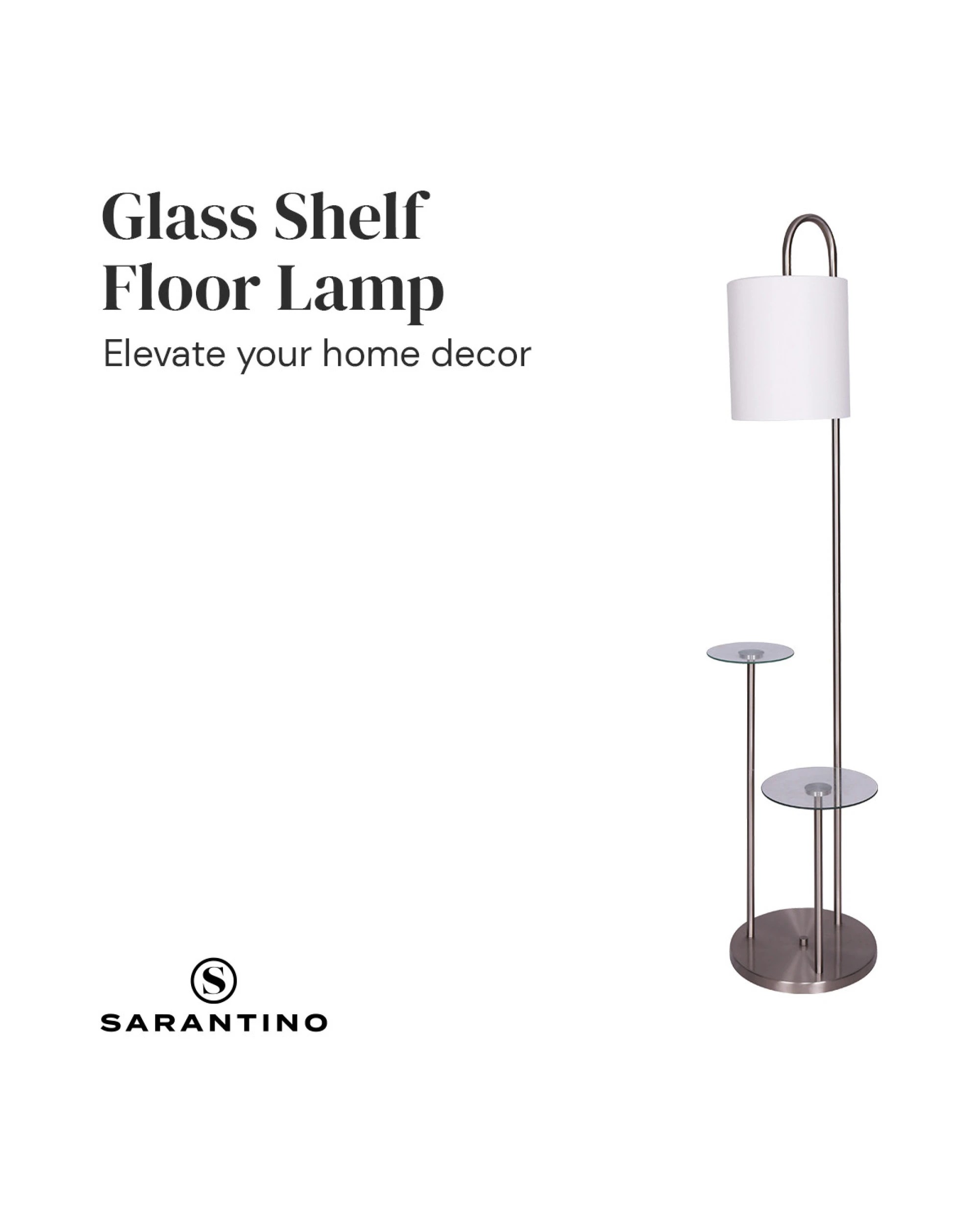 3 Sarantino Metal Floor Lamp with Glass Shelves, 3 of 8
